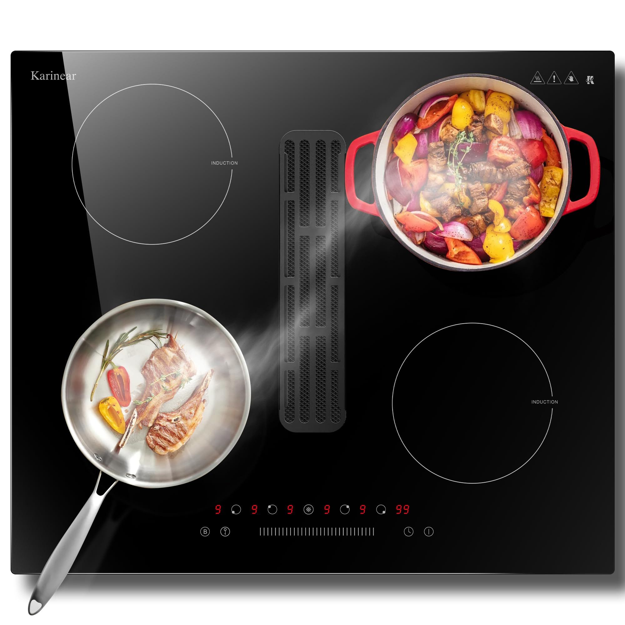Karinear Induktions-Kochfeld Induktionskochfeld mit Dunstabzugshaube, 6400W, 9 Geschwindigkeiten