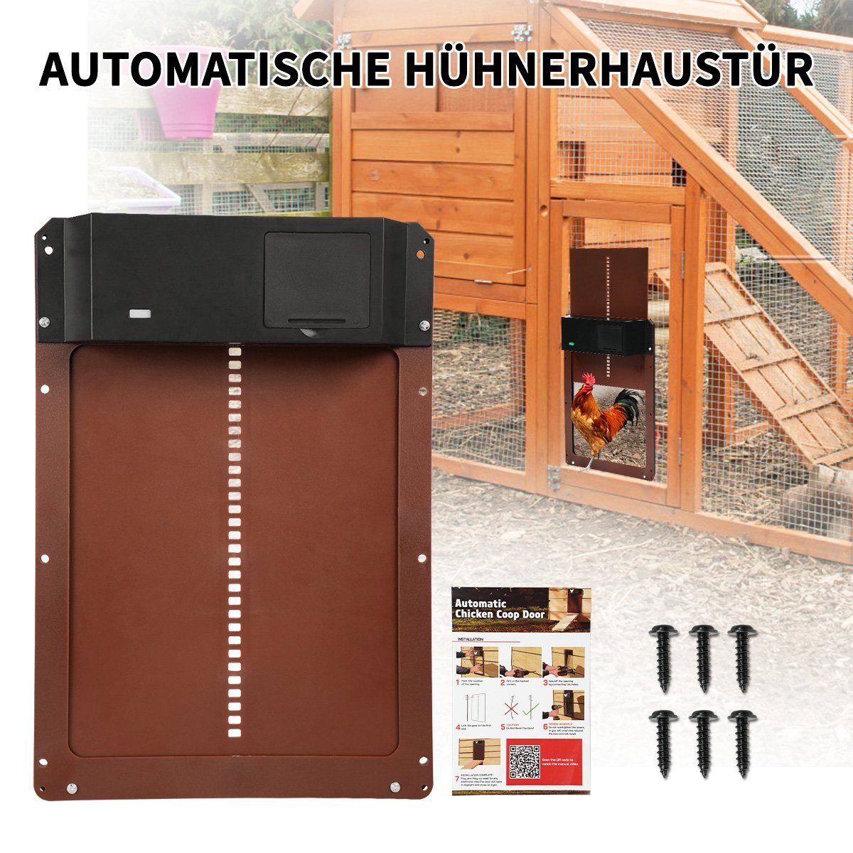 Greensky Hühnerstall Hühnerklappe Türöffner, Automatische Hühnerklappe mit Lichtsensor, Türöffner Hühnerstall, Automatisch Hühnertür, Sichere Hühneraufzucht