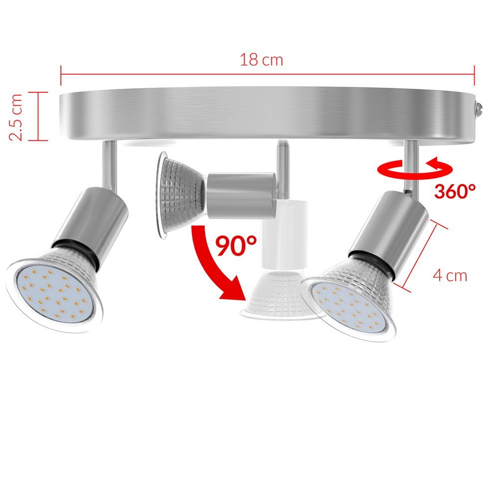 Flammig rund LED monzana LED Deckenstrahler Lampe Amaryllis, 3 fest schwenkbar 3 GU10 rund, flammig Deckenleuchte warmweiß, 9W verbaut, Spot