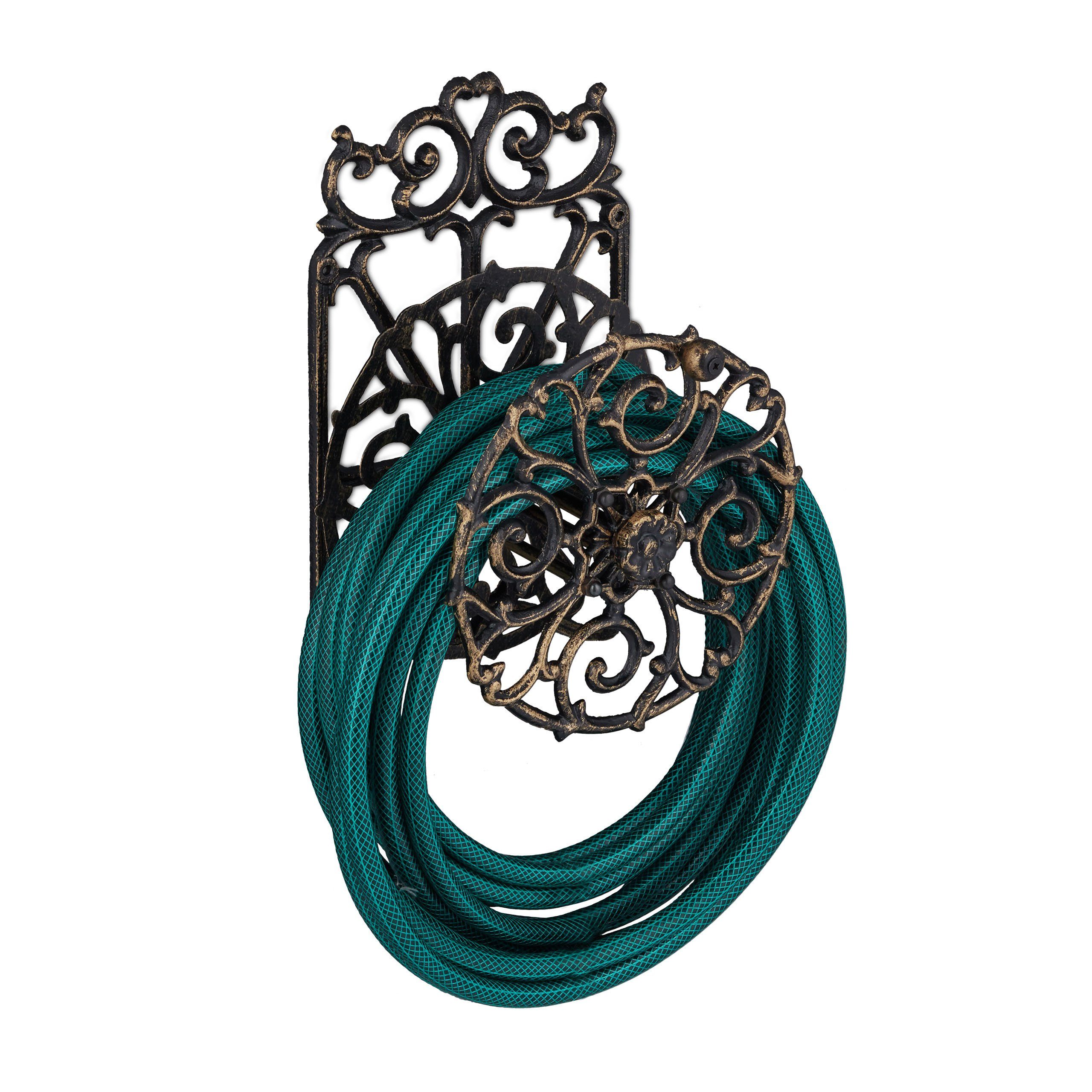relaxdays Schlauchhalterung Drehbarer Schlauchhalter aus Gusseisen, (Bronze)