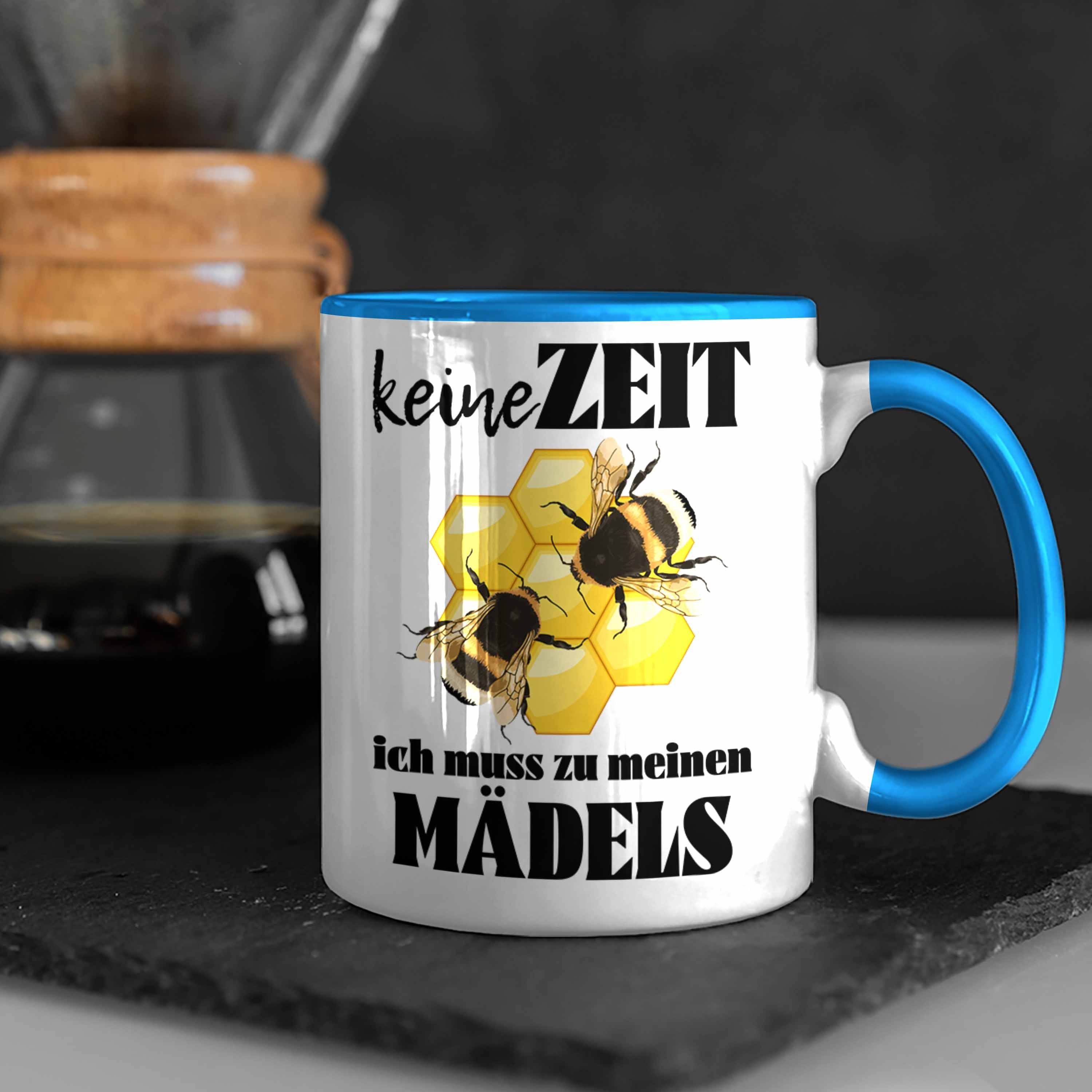 Trendation Tasse Trendation - Kaffeetasse Bienen Tasse Geschenk Geschenkideen Bienenzüchter Imker Zuebhör Blau Bienenzucht