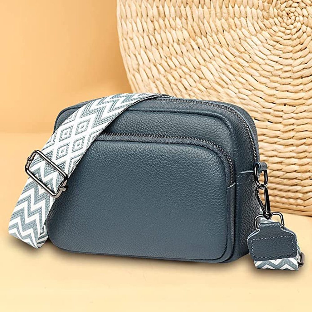 Gurt Breiter Leder mit NUODWELL Umhängetasche Damen, Bag 3 fächern Blau Umhängetasche Crossbody