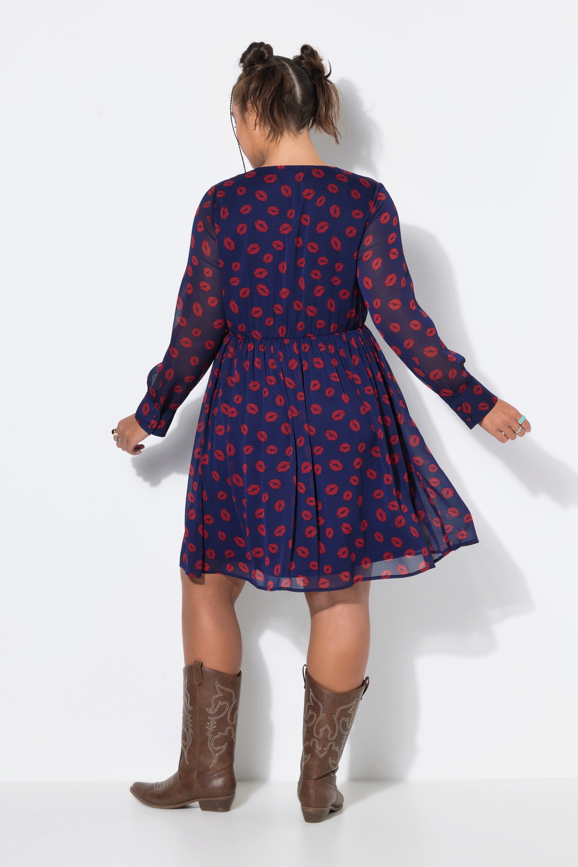 Studio Untold Minikleid Kleid A-Line Kiss-Alloverprint Ballon-Langarm – Bild 3 von 3