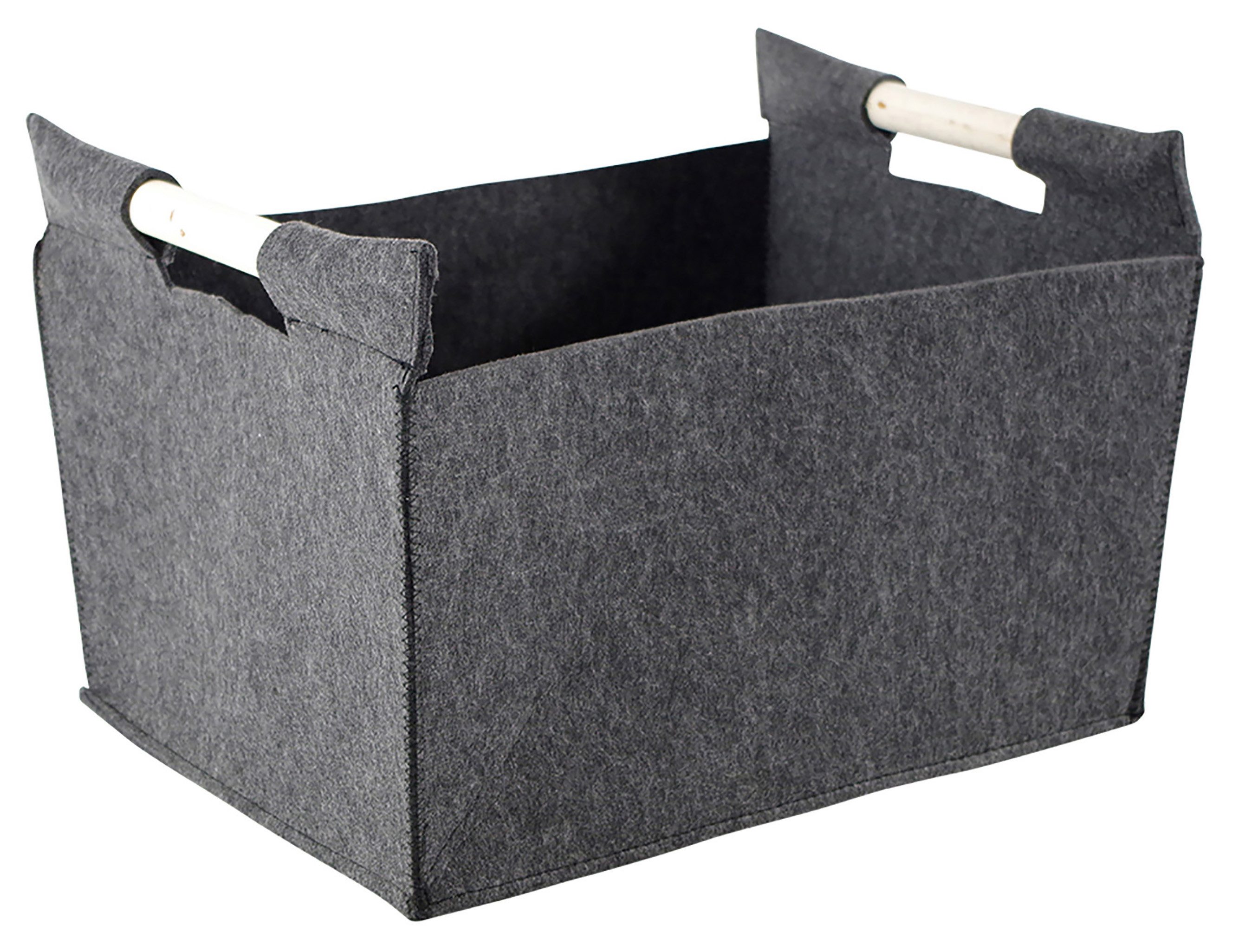 Kobolo Kaminholzkorb Allzweckkorb Holzgriffe Filz dunkelgrau 50x38x34cm (ohne Deckel)