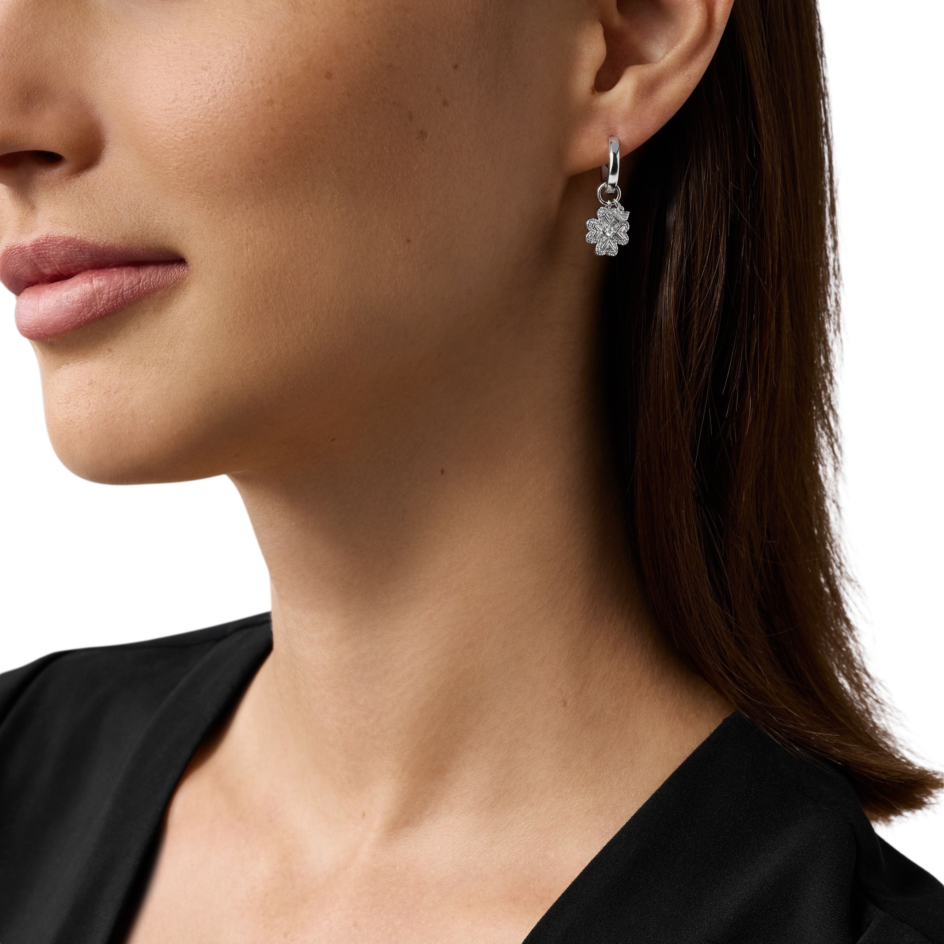 Emporio Armani Paar Creolen Schmuck Geschenk Silber 925 Ohrringe Kleeblatt, mit Zirkonia (synth) - Einhänger abnehmbar
