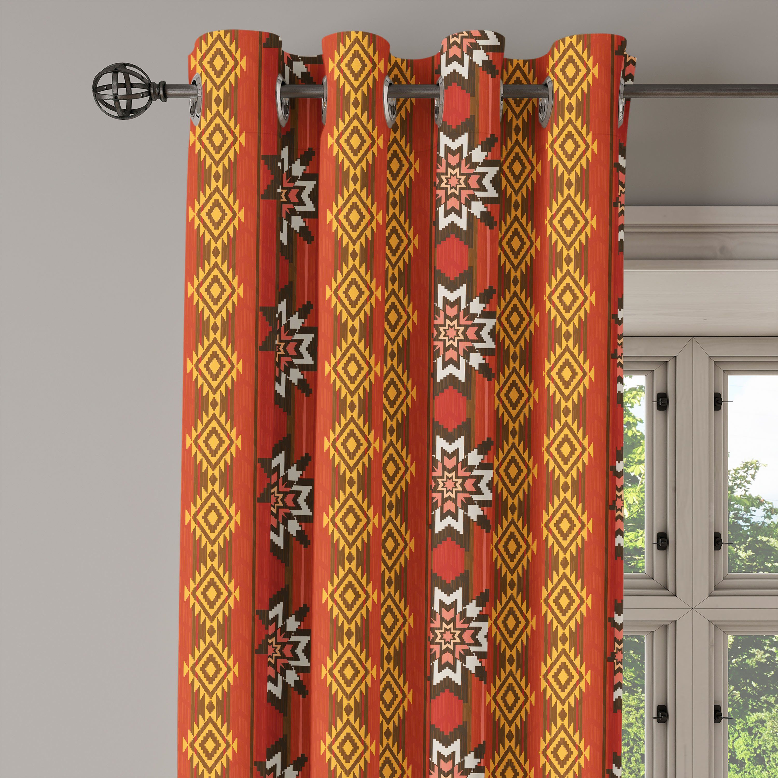 Gardine Dekorative traditionelle Wohnzimmer, Abakuhaus, Motiv Orange 2-Panel-Fenstervorhänge für Schlafzimmer