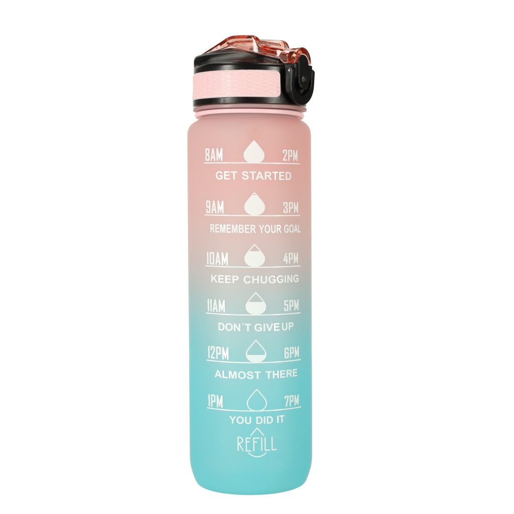 Ikonka Trinkflasche Motivations-Wasserflasche 1L – Tritan, BPA-frei, mit Strohhalm, Motivations-Wasserflasche mit Strohhalm und Messskala, 1L