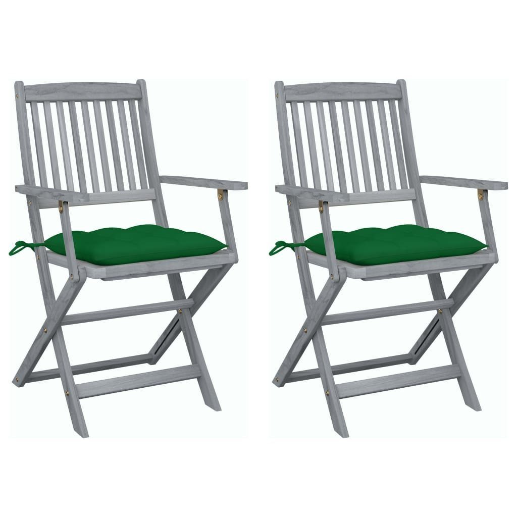Grün 2 vidaXL St) mit Stk. Massivholz Gartenstühle Klappbare (2 Gartenstuhl Kissen Akazie Grün |