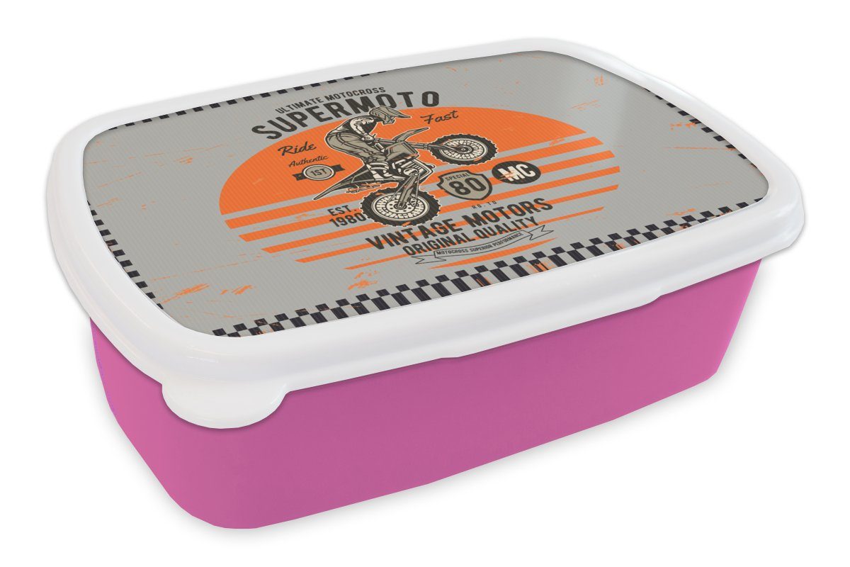 Brotbox Kinder, - - Lunchbox - rosa (2-tlg), Vintage Erwachsene, Kunststoff, Mädchen, Mancave Kunststoff Snackbox, Brotdose - Grau, für MuchoWow Motorrad Orange