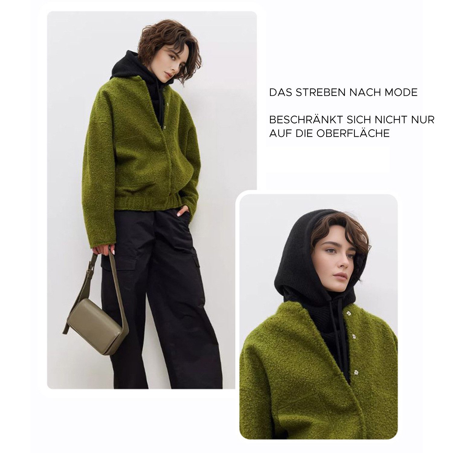 Refttenw Strickmütze Weiche Thermo-Mütze Damen Kapuzenschal Winddichte Wintermütze mit verstellbarer Kordel