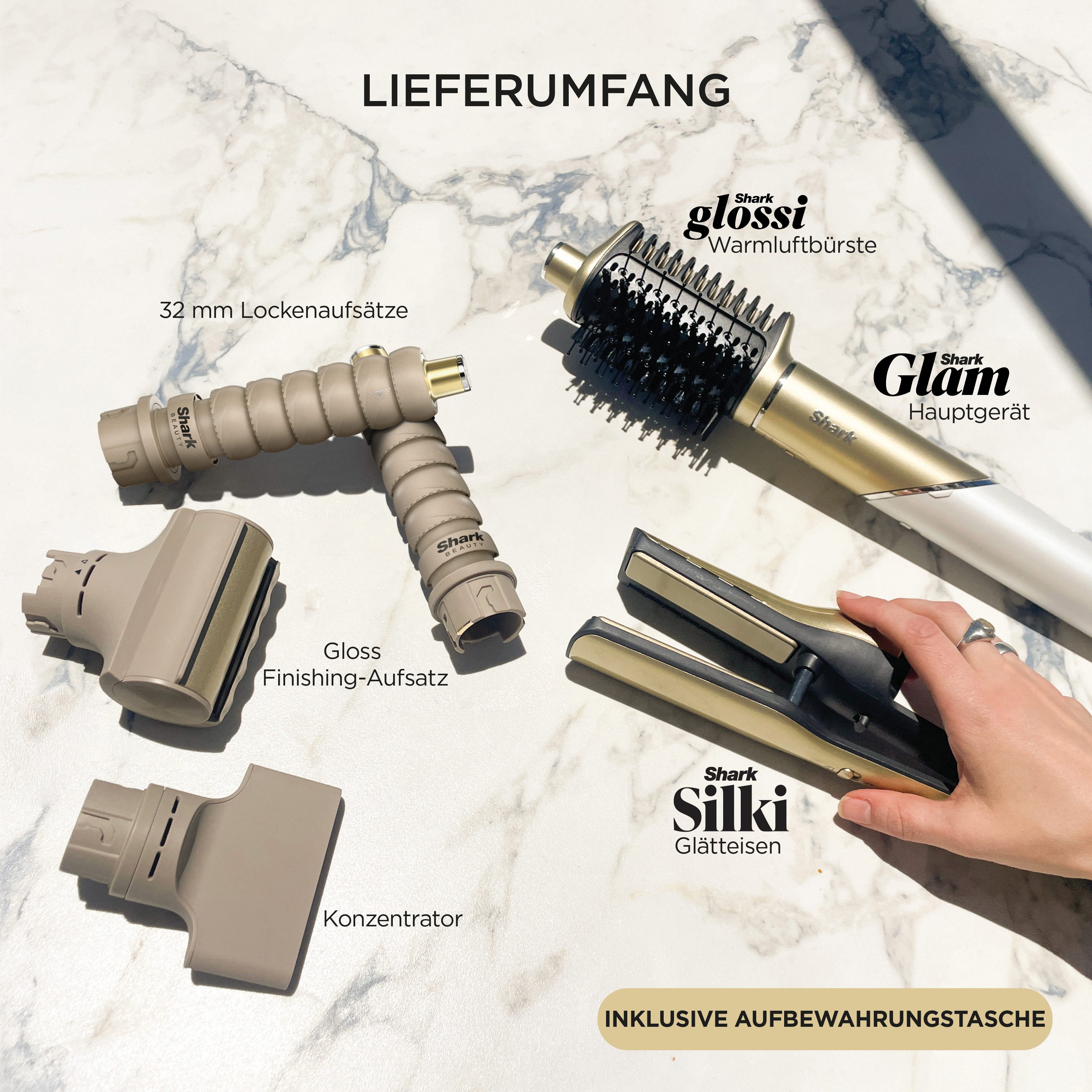 Shark Multihaarstyler Shark Glam Multistyler für glatte Haare, Wellen und Locken HD6051SEU, Premium-Multistyler und Haartrockner mit hitzekontrollierter Keramik