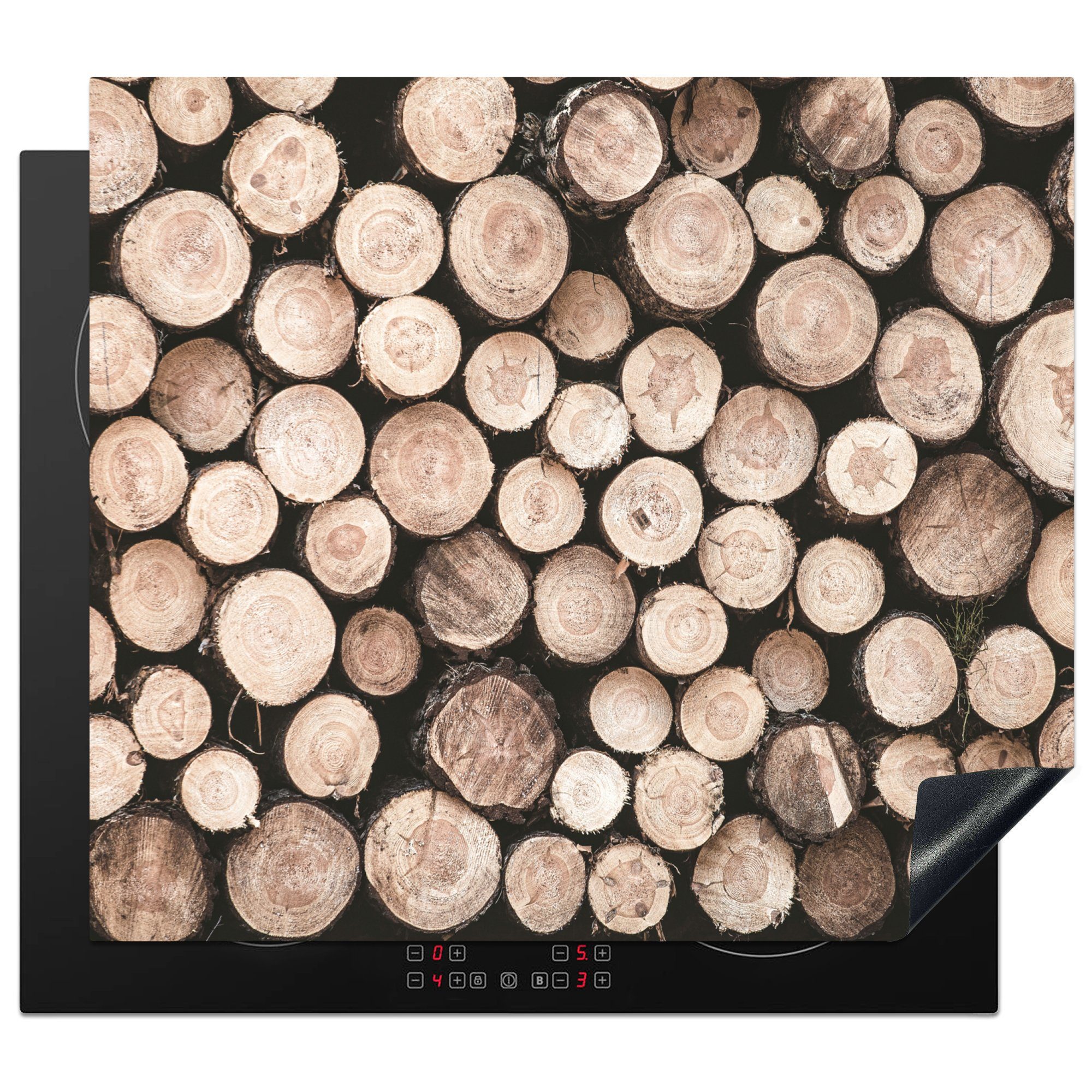 MuchoWow Herdblende-/Abdeckplatte Baumstämme - Winter - Natur, Vinyl, (1 tlg), 60x52 cm, Mobile Arbeitsfläche nutzbar, Ceranfeldabdeckung