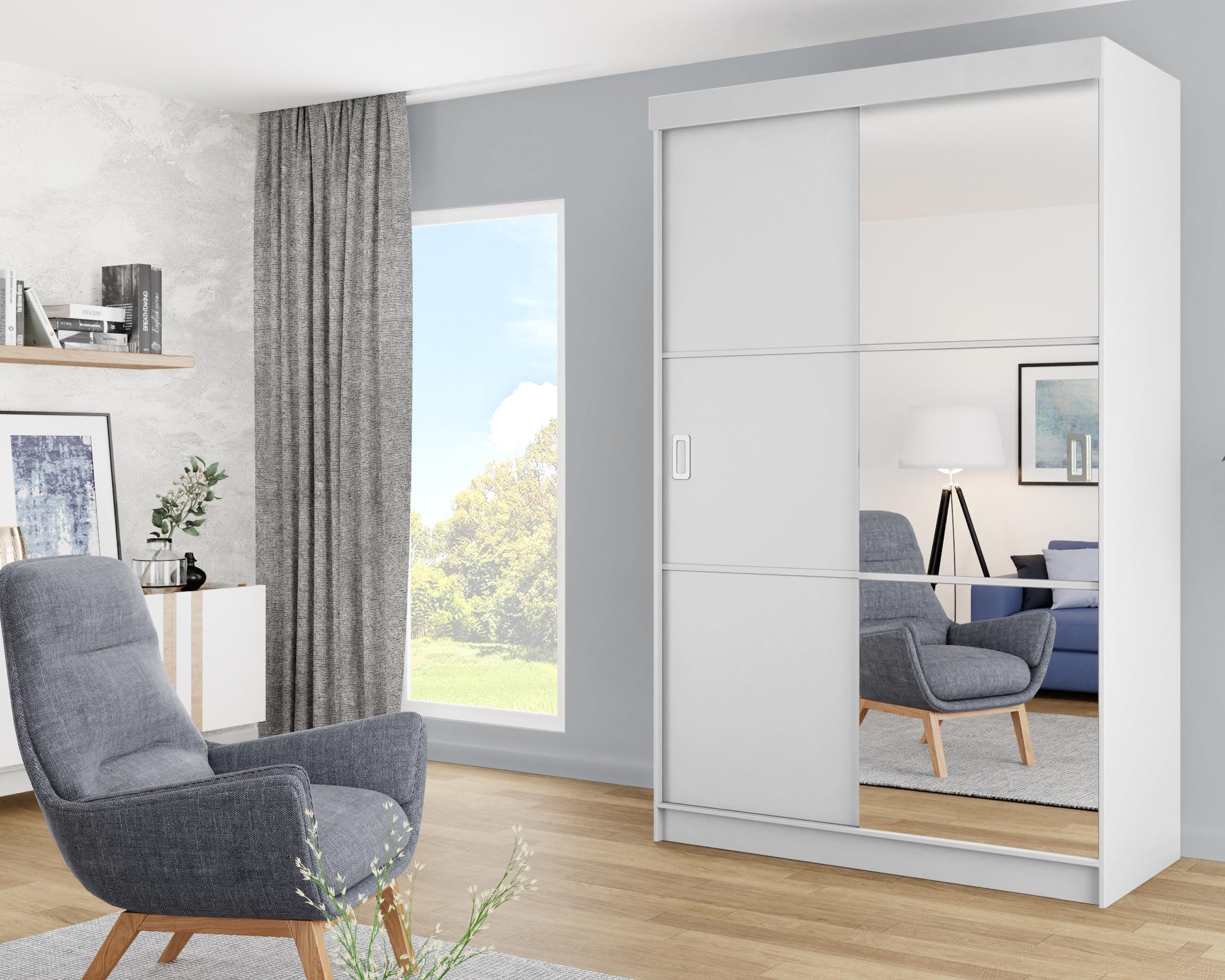 KIER FURNITURE Schwebetürenschrank Schrank Schlafzimmer BILL, Kleiderschränke – 138x205x59 cm