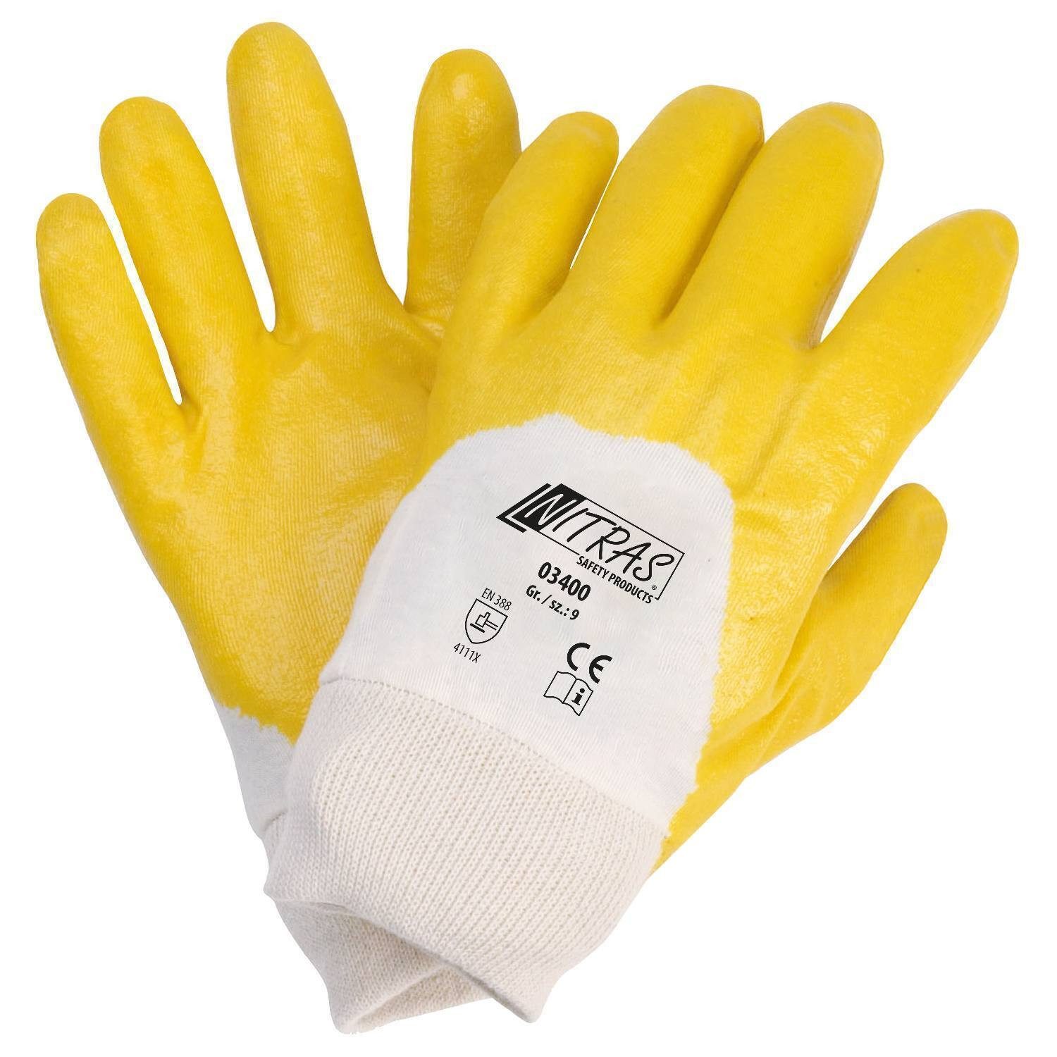 Nitras Arbeitshandschuh-Set 03400 Gartenhandschuh 3/4 beschichtet gelb Strickhandschuh (Packung, 12-St., VPE= 12-144 Paar, Gr. 8-11) Atmungsaktiv/ölbeständig