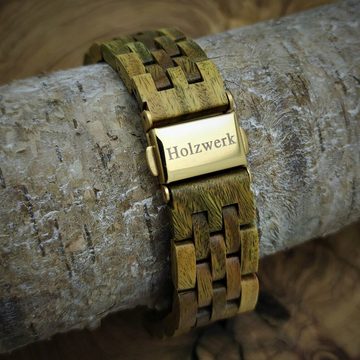 Holzwerk Quarzuhr USLAR kleine Damen Edelstahl & Holz Armband Uhr, oliv grün, gold