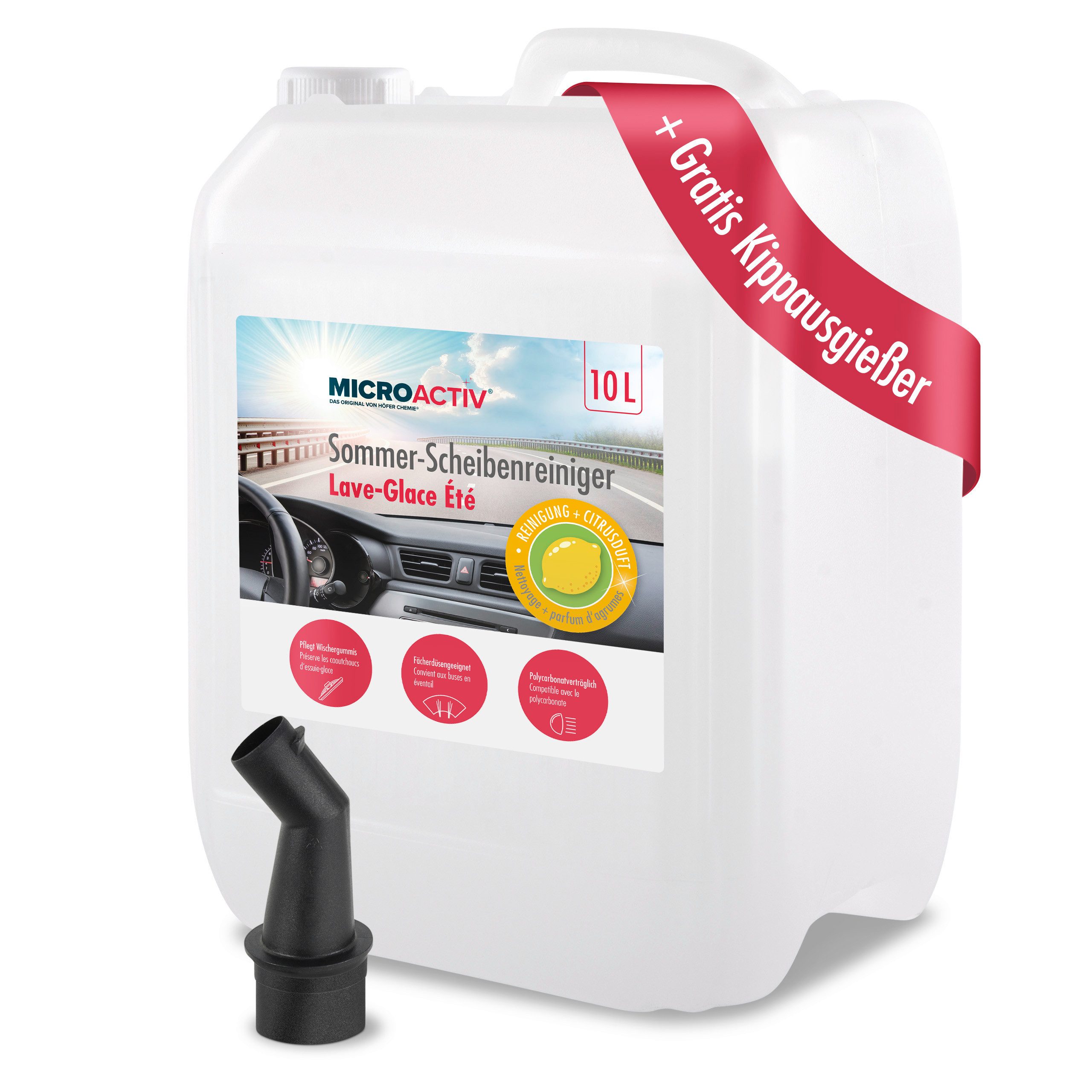 Höfer Chemie GmbH 10 L MICROACTIV® Sommer-Scheibenreiniger – anwendungsfertig Scheibenreiniger