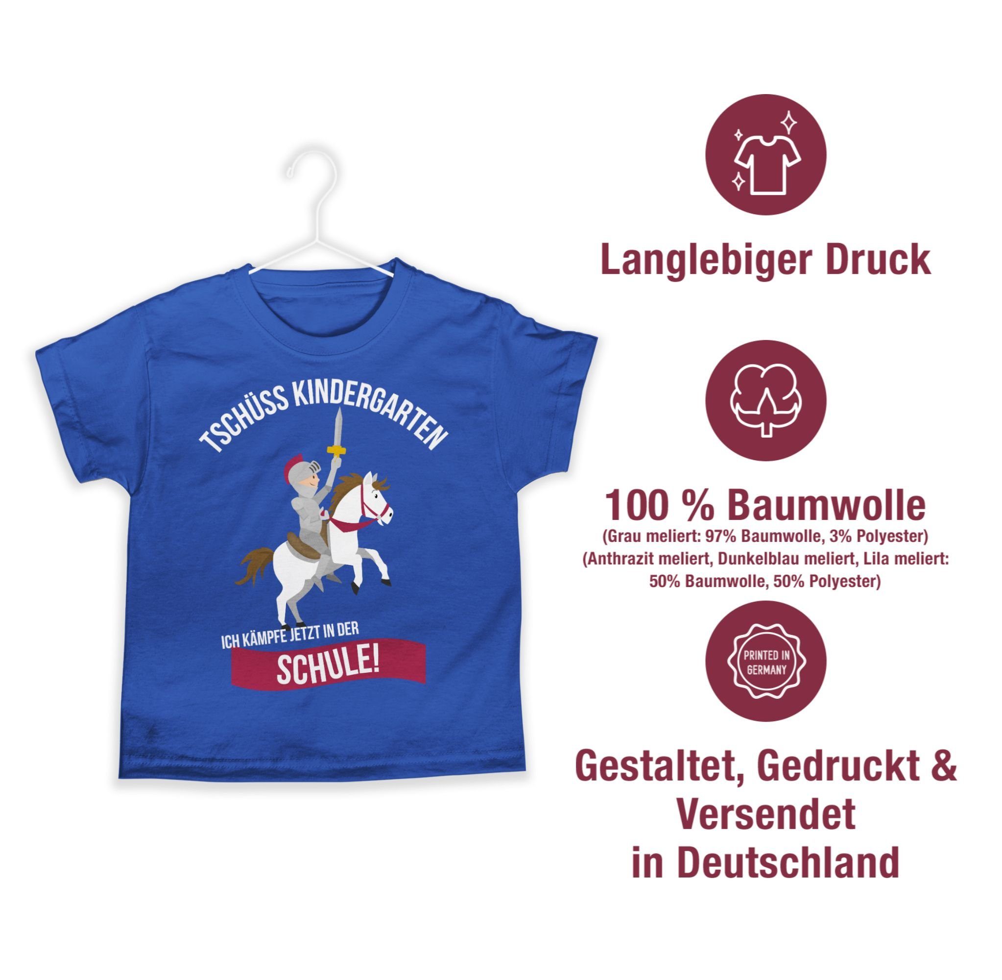 Shirtracer T-Shirt Tschüss Kindergarten Schule Geschenke 2 Schulanfang Ritter Junge Einschulung Royalblau
