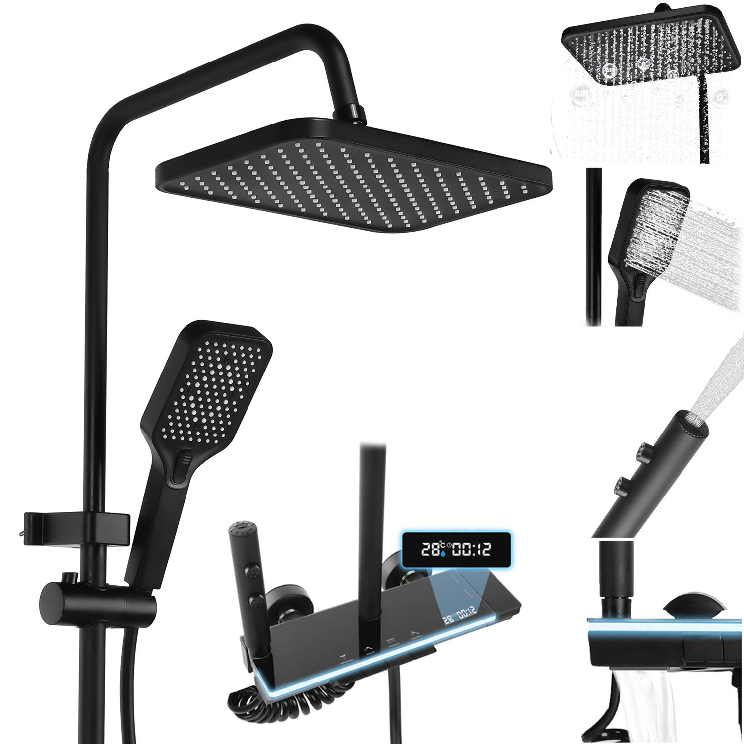 oyajia Brausegarnitur Duschsystem mit Thermostat, Klaviertaste, 4 Wasseraus günstig online kaufen