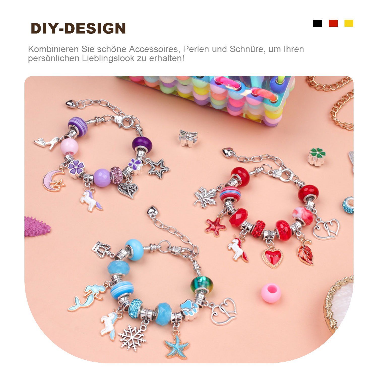 MAGICSHE Armketten Set Aufbewahrungstasche Schmuck bunte DIY Buntes Pailletten GIFT Armband für Kinder, Handgefertigtes Set GIRL