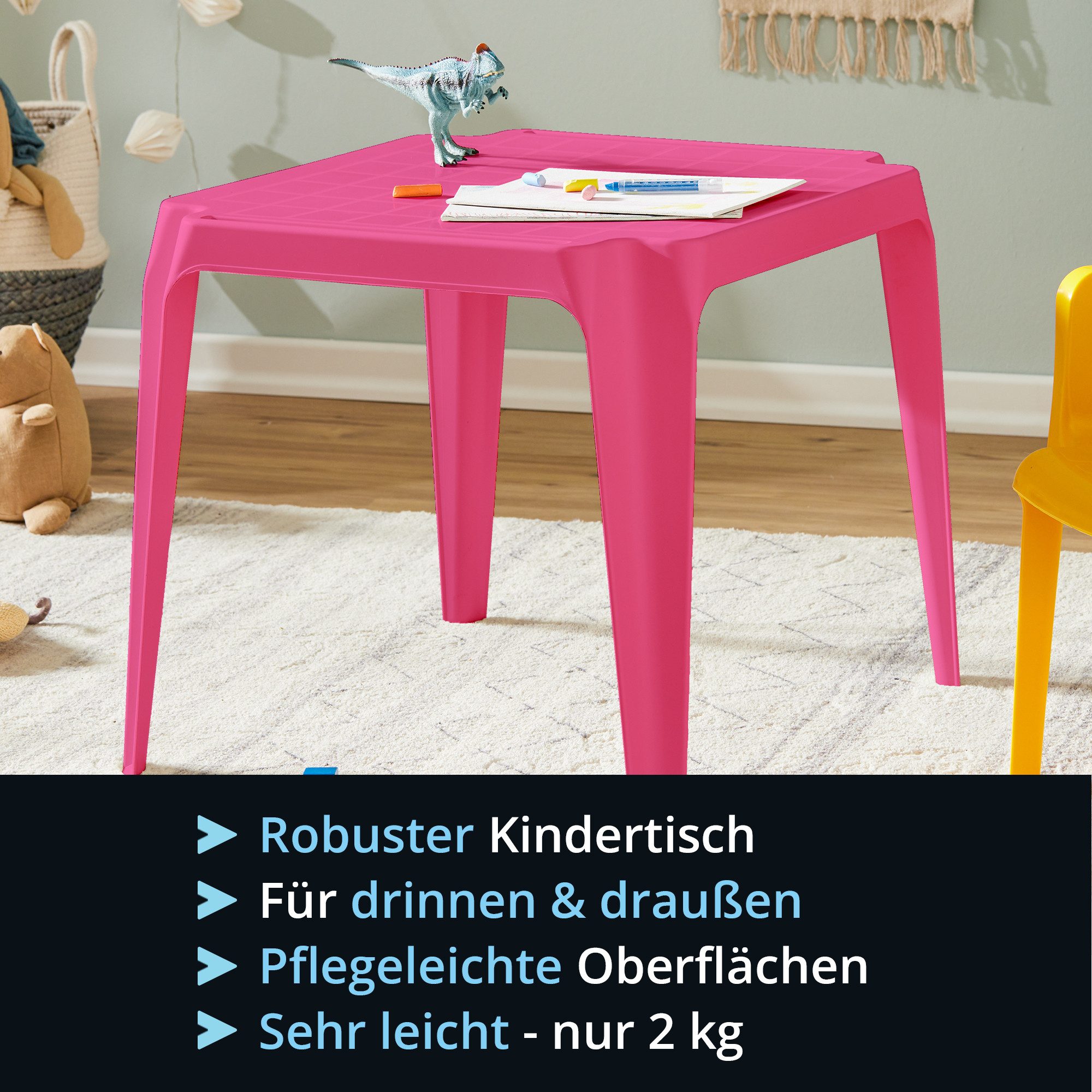 KHG Kindertisch Kindertisch für Garten & Kinderzimmer, Pflegeleichte Oberfläche (kindgerechte Höhe 44 x 50 x 50 cm, Outdoor, robust wetterfest), Pflegeleicht, W – Bild 2 von 5