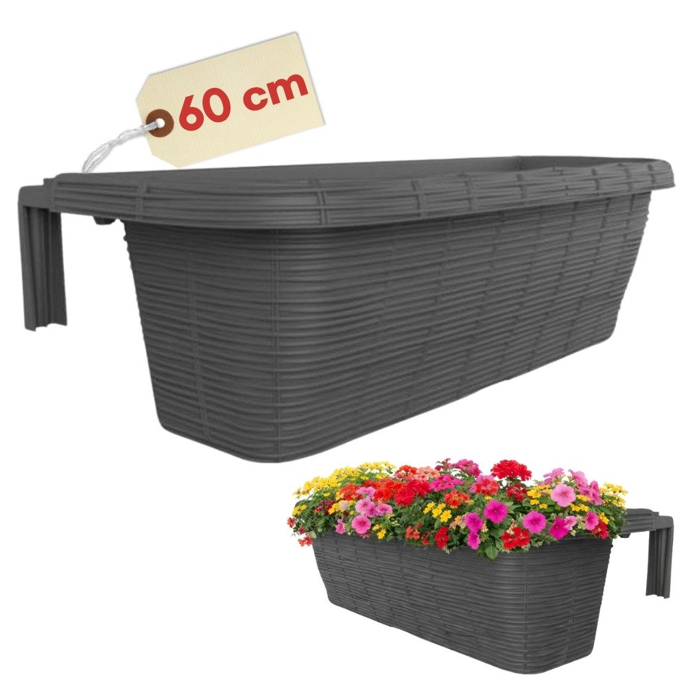 GarPet Balkonkasten Blumenkasten Balkon Balkonkasten mit Halterung Geländerkasten 60 cm