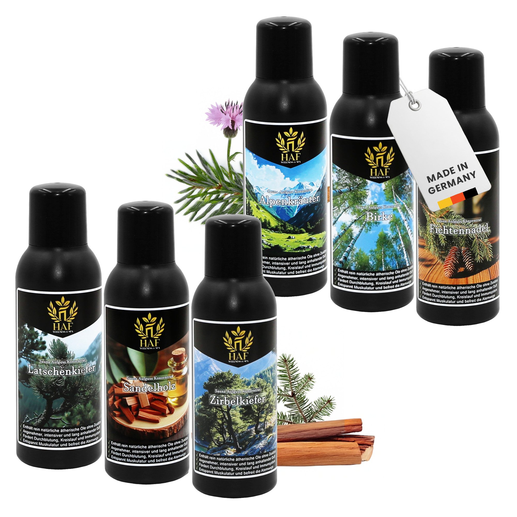 HAF Aufgusskonzentrat Sauna Aufguss Konzentrat 10 Sets in 4 Größen 400ml-1500ml Saunaaufguss, 600 ml, (Auswahl aus 10 verschiedenen Sets in den Größen:, 4x100ml, 6x100ml, 4x250ml, 6x250ml), Qualität: Made in Germany