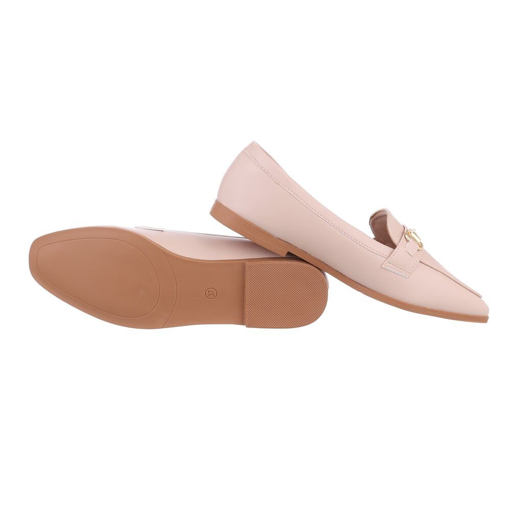 Ital-Design Damen Mokassins Freizeit Slipper Blockabsatz Mokassins in Beige