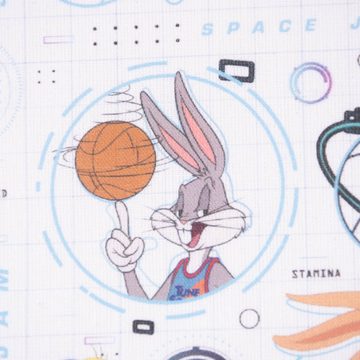 SCHÖNER LEBEN. Stoff Baumwollstoff Popeline Digitaldr. Space Jam Tune Squad weiß blau bunt, allergikergeeignet