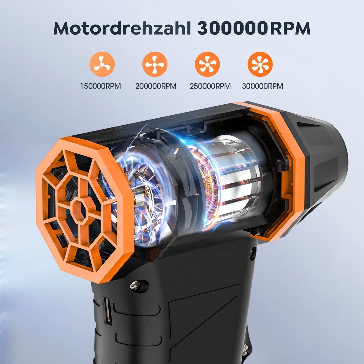 FOSMET Handstaubsauger Electric Air Duster 300000 RPM Super Power Staubgebläse Druckluftspray, 200 W, Beutellos, Elektrischer Luftbläser mit 4-Stufen 300000 U/min Ergonomischer Griff