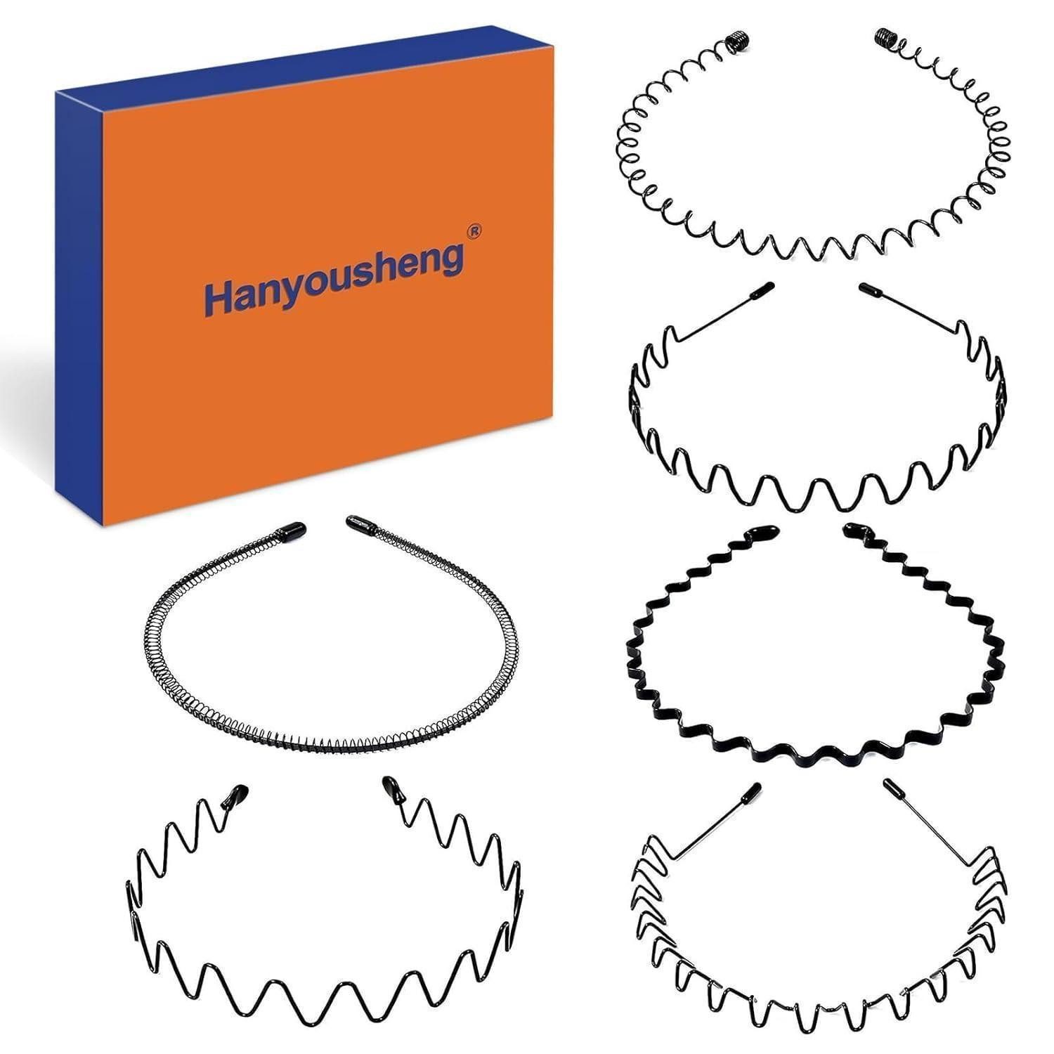 LuxusKollektion Haarreif Haarband Metall 6er Set Wellenstirnband schwarz unisex