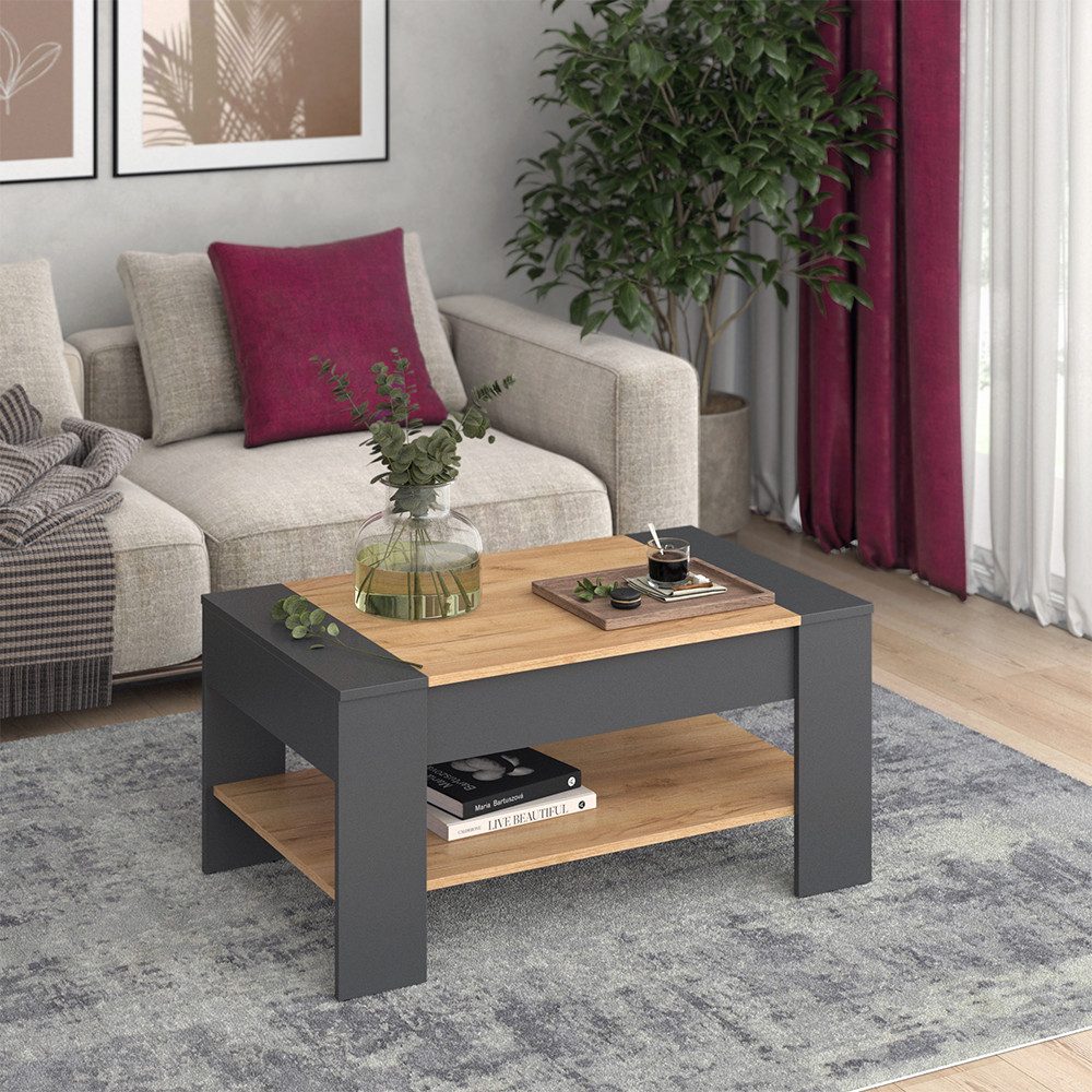 Vicco Couchtisch August, Goldkraft Eiche/Anthrazit, 99.6 x 58.8 cm mit Schu günstig online kaufen