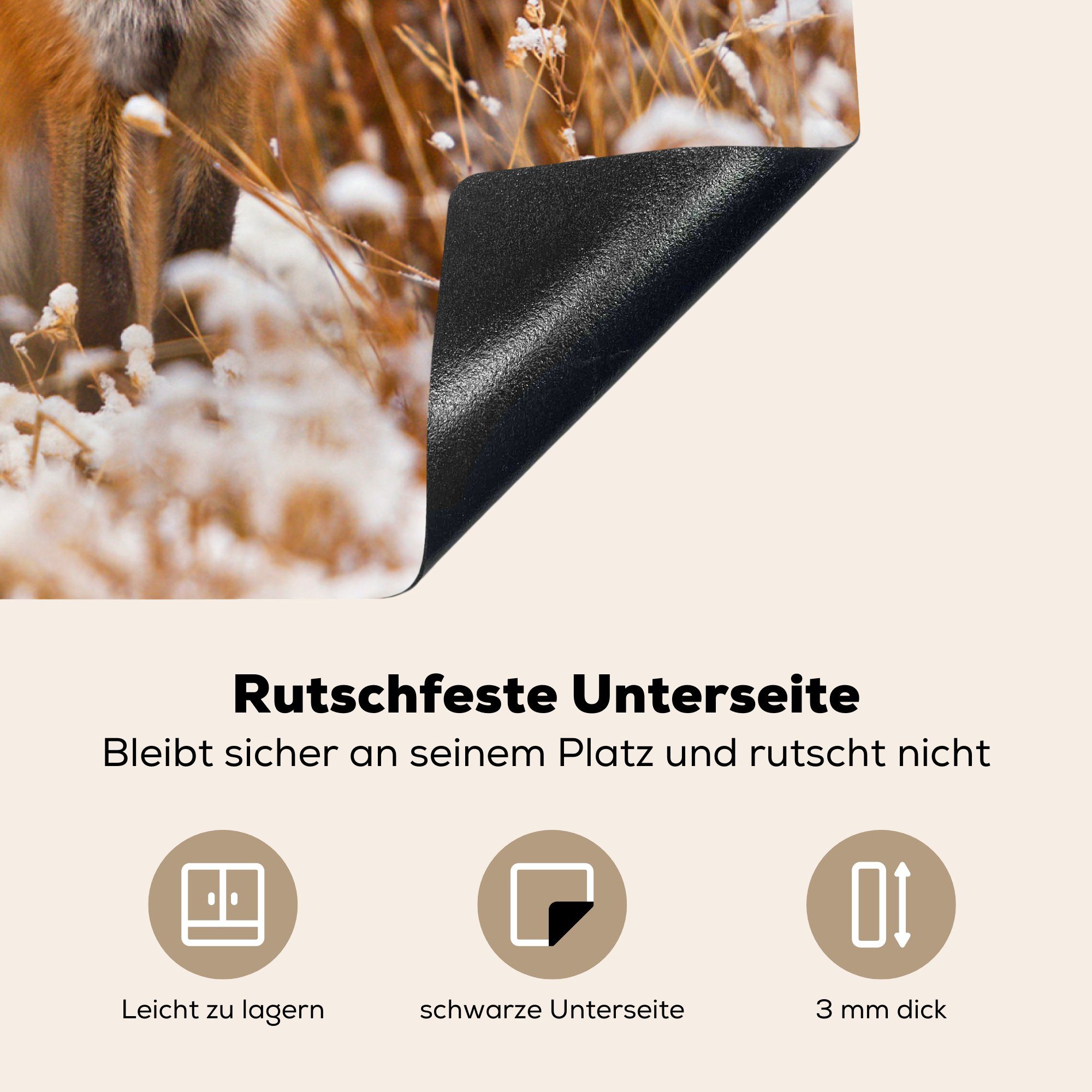 MuchoWow Herdblende-/Abdeckplatte Fuchs für Ceranfeldabdeckung 71x52 Pflanzen die Schnee, - (1 tlg), Induktionskochfeld küche, cm, - Schutz Vinyl