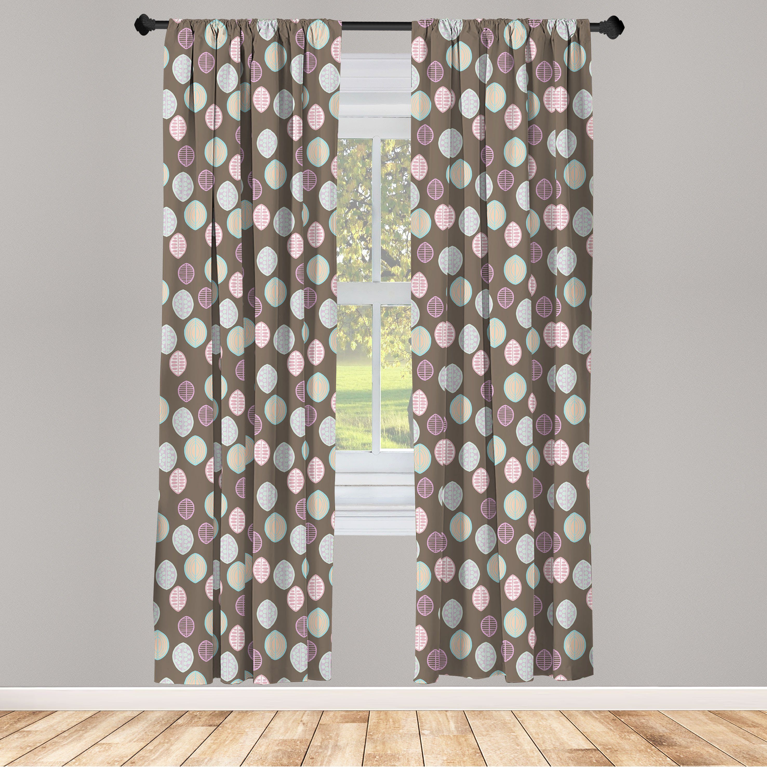 Gardine Vorhang für Wohnzimmer Schlafzimmer Dekor, Abakuhaus, Microfaser, Pastell Floral Primitive Blatt