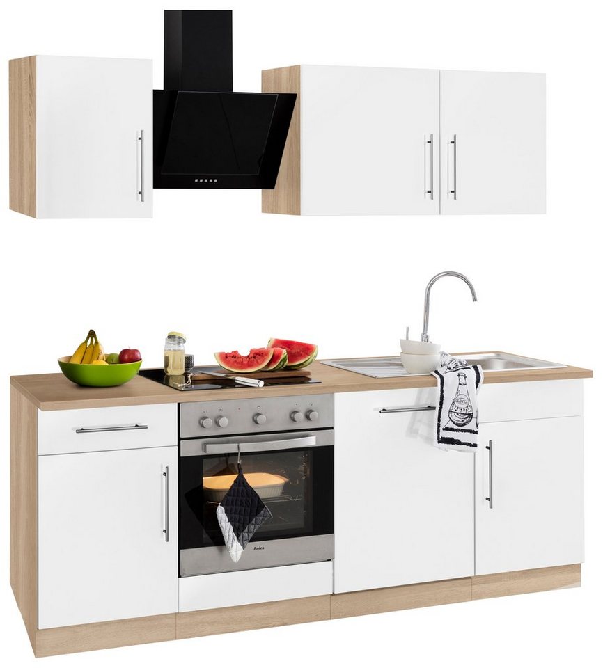 wiho Küchen Küchenzeile Cali, mit E-Geräten, Breite 220 cm mit  Metallgriffen, Beliebig um weitere Schränke erweiterbar, z. B. auch über Eck