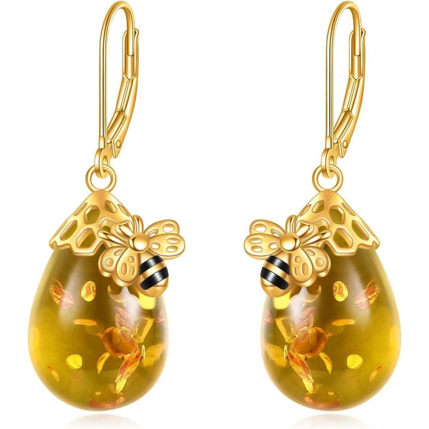 LuxusKollektion Ohrring und Ketten Set Bernstein Biene Leverback Ohrringe 9 günstig online kaufen