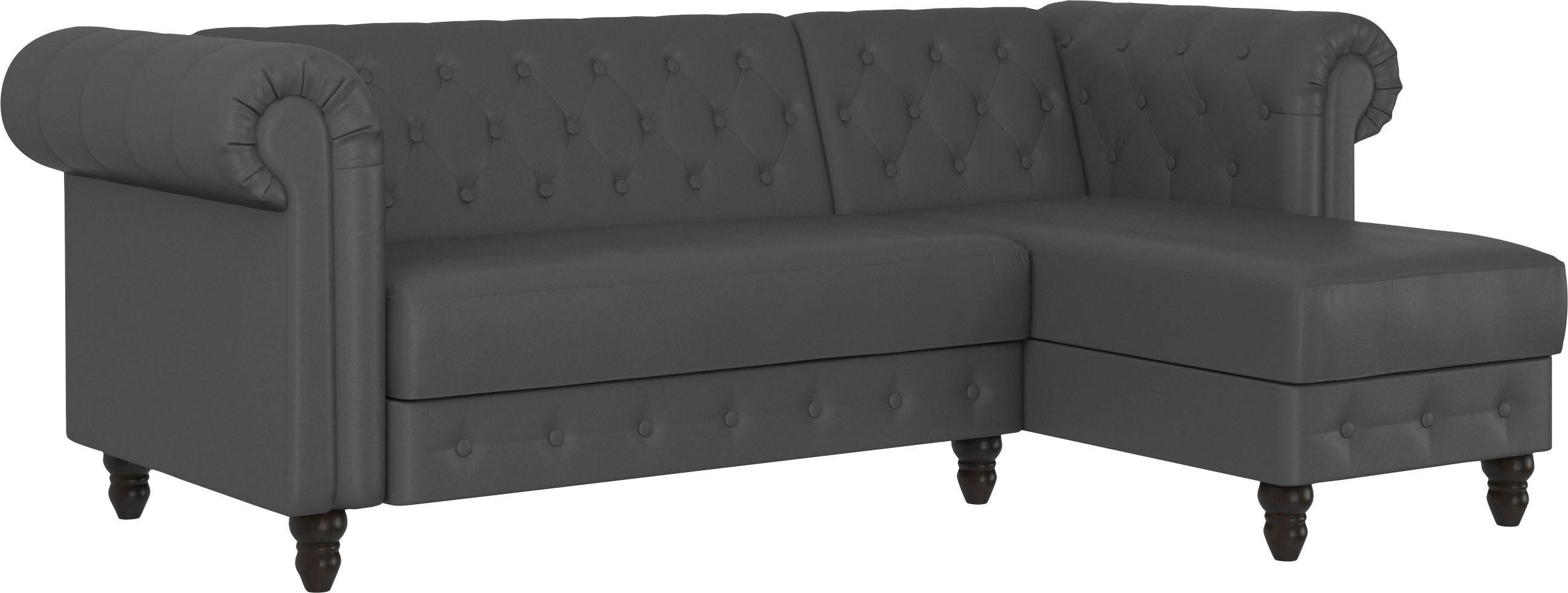 Dorel Home Ecksofa Felix, L-Form, 241 cm (Liegefl.108x195 cm), Recamiere tauschbar, verstellb. Rückenlehne, Bett-Funktion, Velours, Kunstleder, Vintage