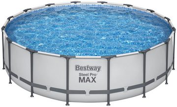 Bestway Framepool Steel Pro MAX™ (Komplett-Set), Frame Pool mit Filterpumpe Ø 488x122 cm, lichtgrau