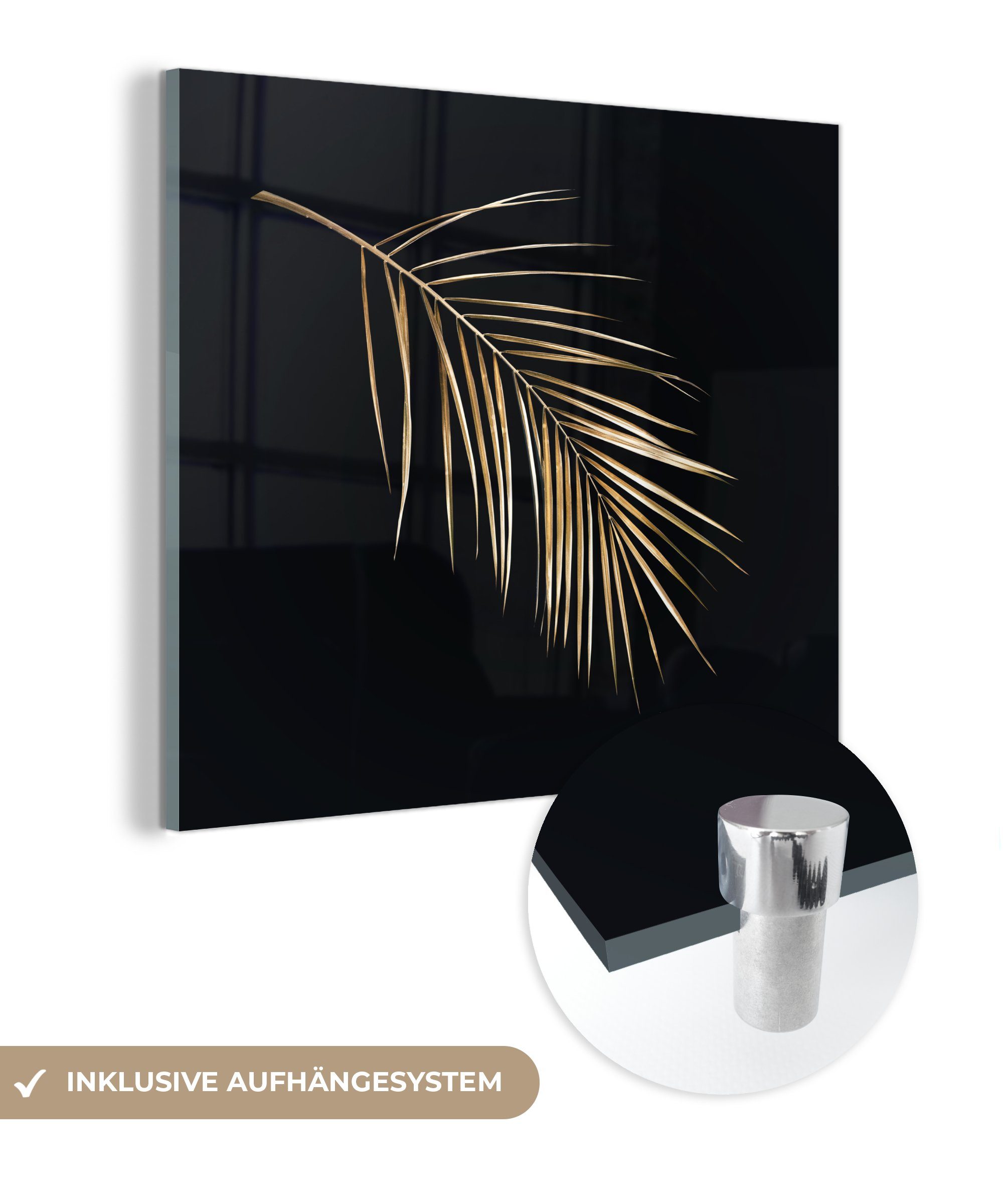 MuchoWow Acrylglasbild Pflanzen - Gold - Schwarz - Blätter - Luxus, (1 St), Glasbilder - Bilder auf Glas Wandbild - Foto auf Glas - Wanddekoration bunt
