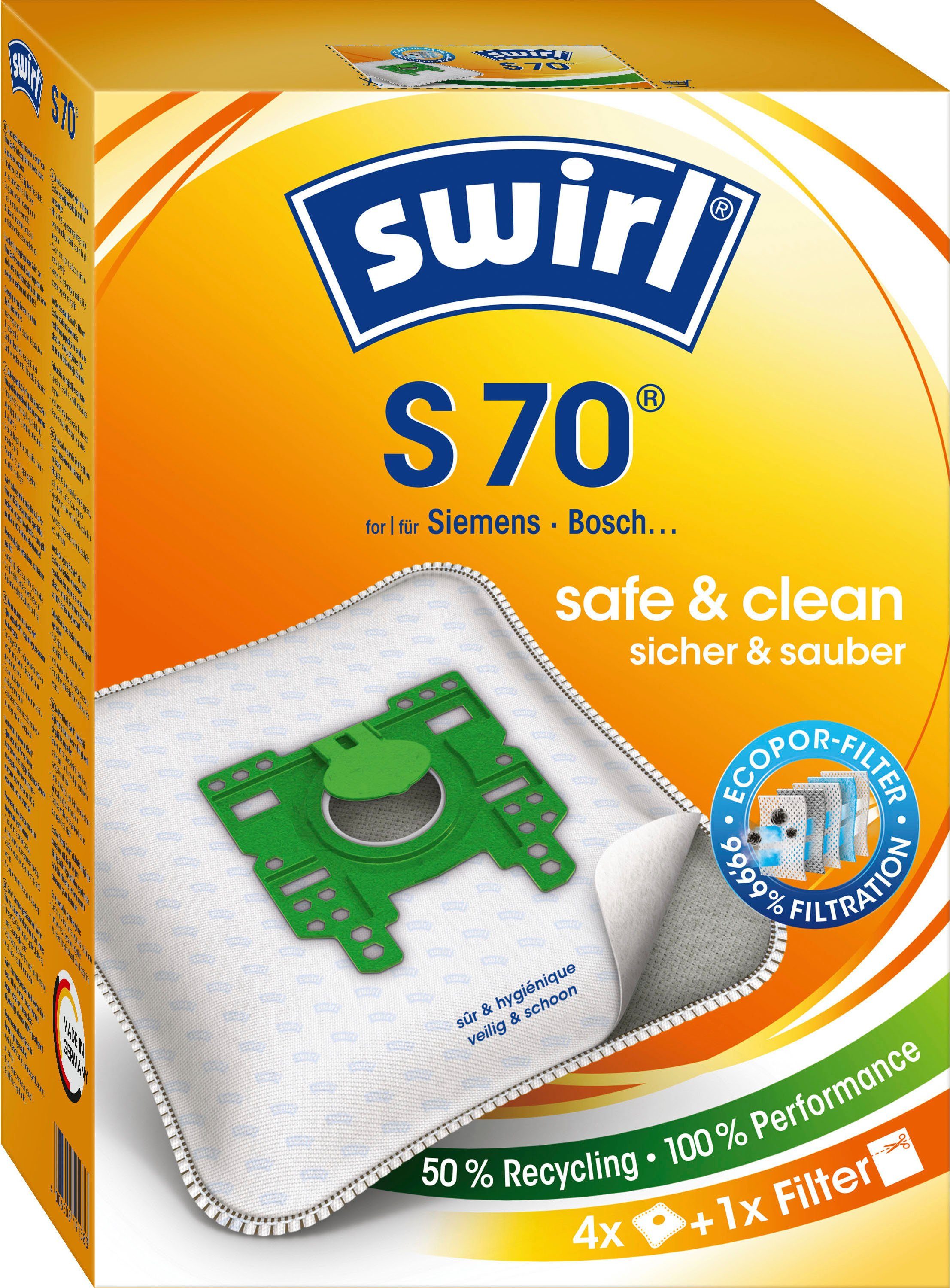 Swirl Пылесборники Swirl® S 70 Пылесборники für Siemens und Bosch, 4er- Pack