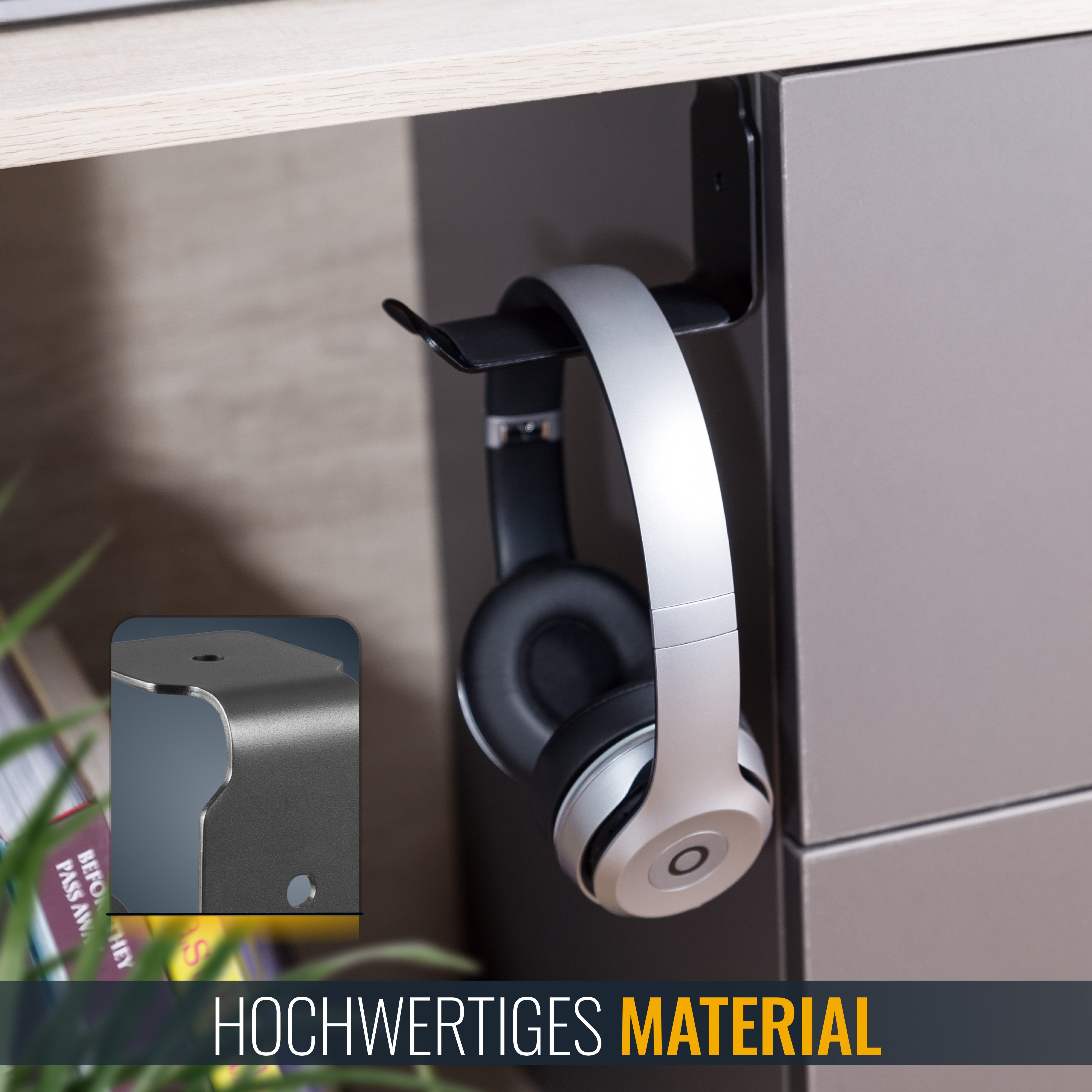 RICOO Halterung Platzsparende Kopfhörerhalterung für Schreibtisch Hakenhalterung KH012, (1 Stk, schwarz, stabil, 1-tlg., Unter Tisch Headset Halter, Kopfhörer H – Bild 2 von 5