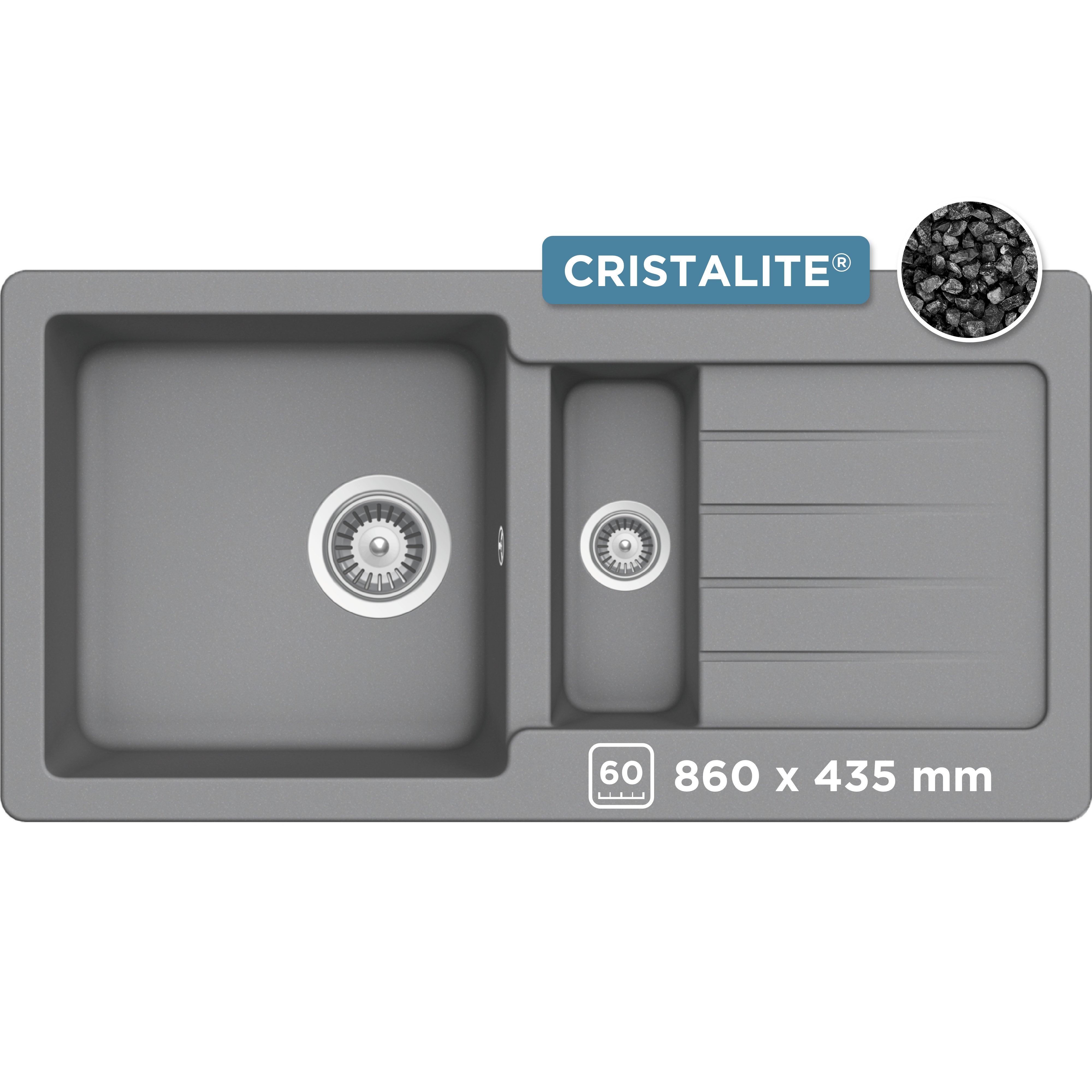 Schock Granitspüle Typos DS, rechteckig, 86/43,5 cm, mit Restebecken