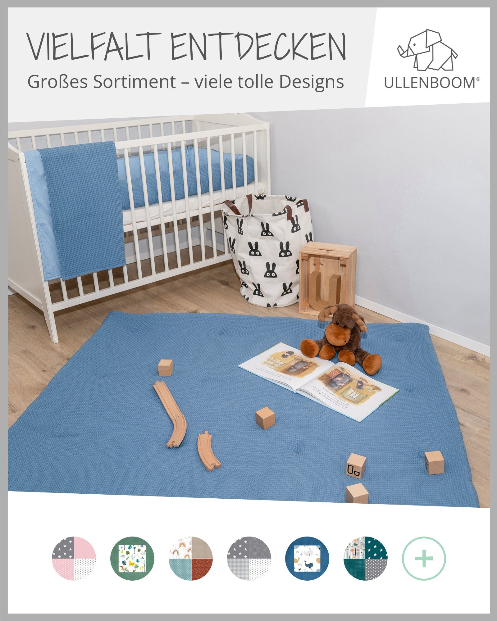 & (Made EU, Made cm Babydecke Baumwolle, Uni Kinderwagendecke ®, Aus Design: Babydecke 70x100 Blau EU), als in hochwertiger ULLENBOOM Spieldecke in