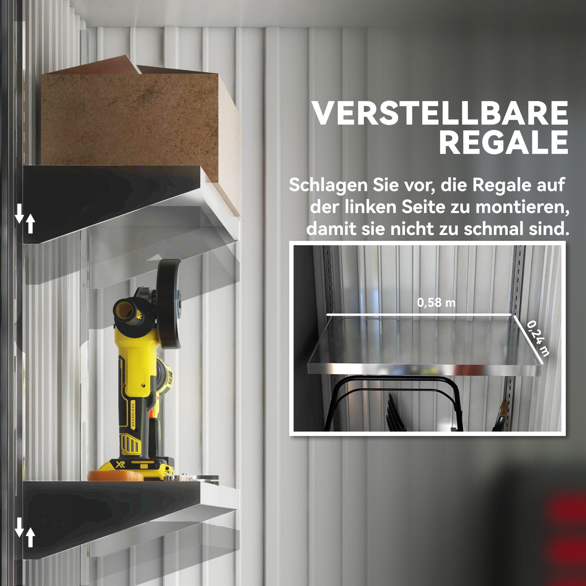 Outsunny Gerätehaus Metall Geräteschuppen mit verstellbaren Regalen, wetterfest, BxT: 161x95 cm, (Geräteschuppen, 1 St., wetterfest Gartenhaus), Outdoor Garten  – Bild 5 von 5