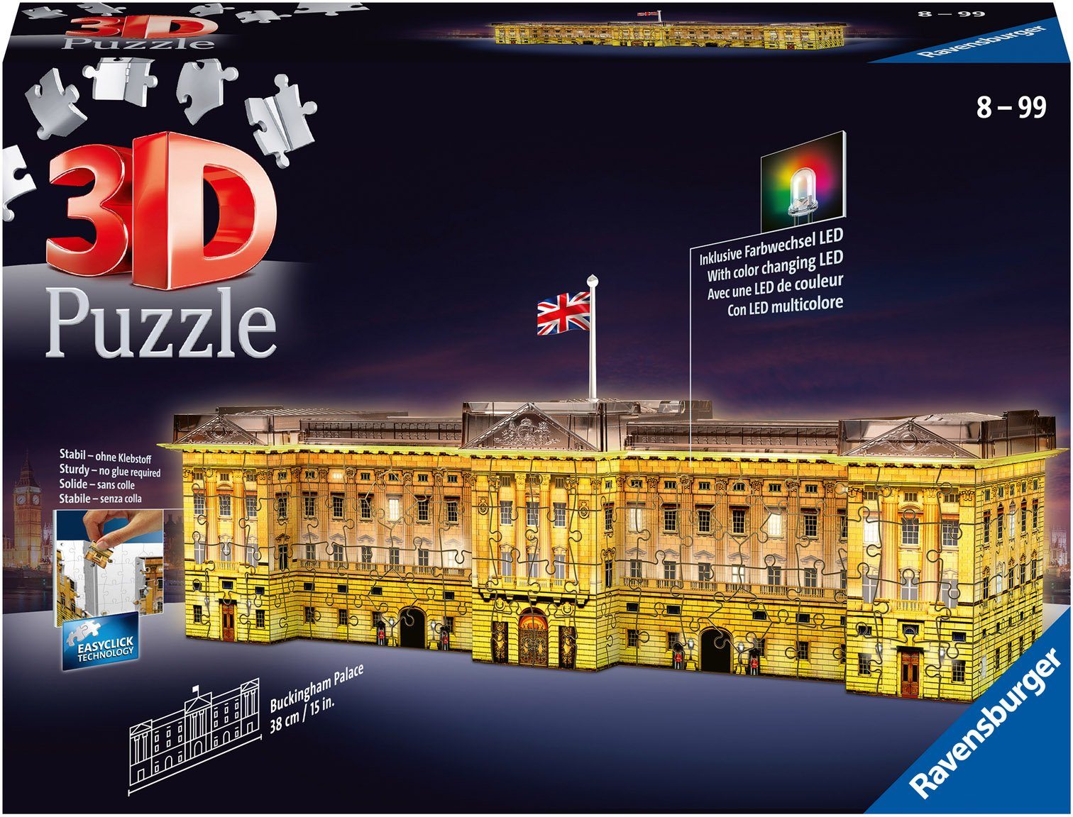 Ravensburger 3D-Puzzle Buckingham Palace bei Nacht, 216 Puzzleteile, mit Farbwechsel LEDs; Made in Europe, FSC® - schützt Wald - weltweit