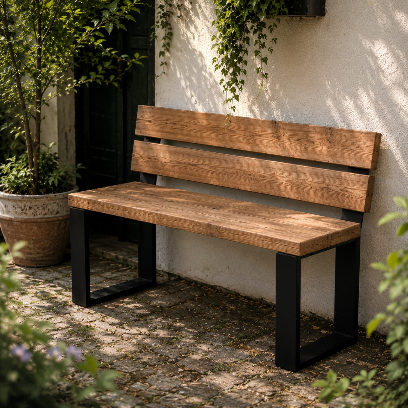 HAGO Sitzbank 2er Set Bankkufen Bankgestell Möbelfüße Gartenbank Schwarz Stahl (2-St., 2er Set), DIY