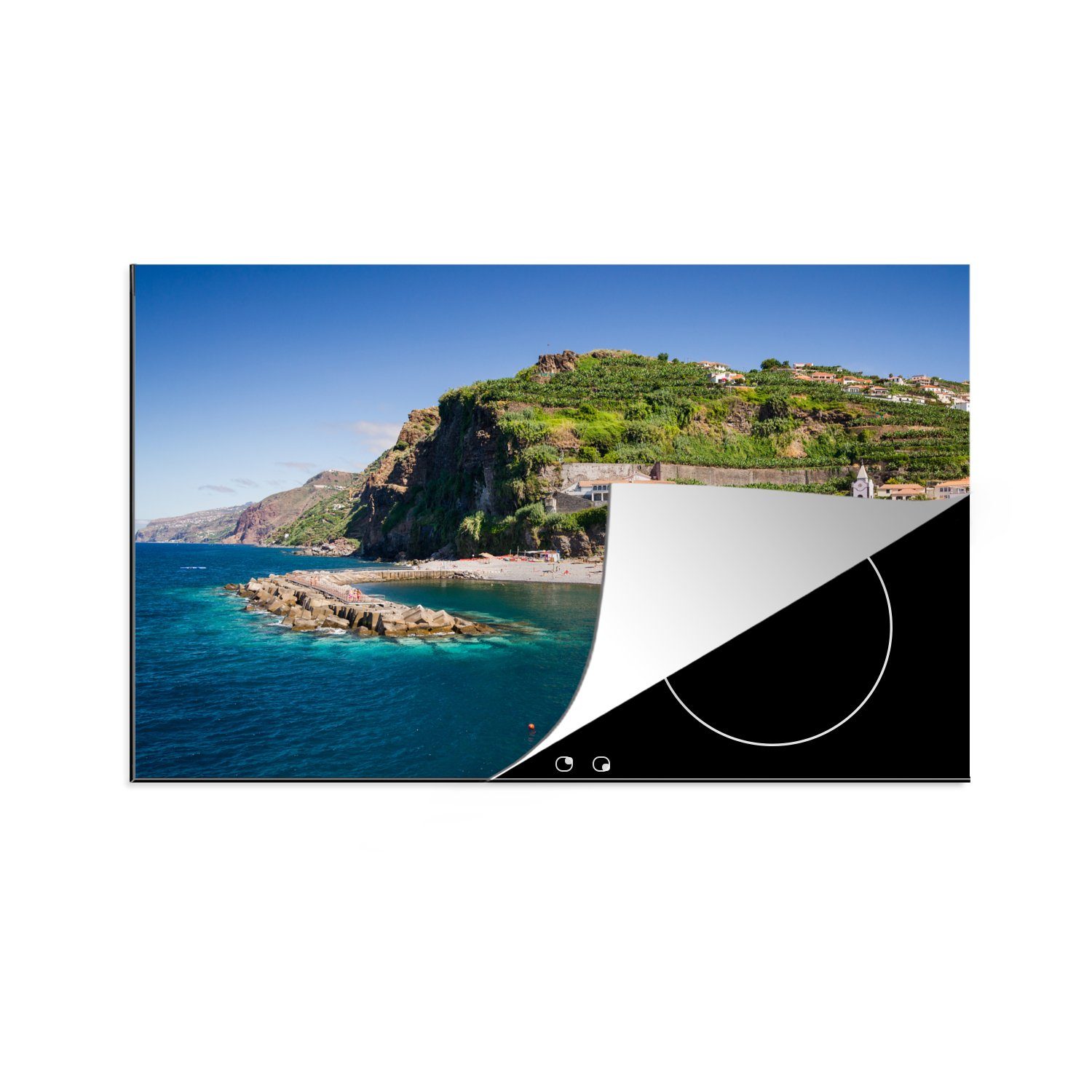 MuchoWow Herdblende-/Abdeckplatte Die Stadt Ponta do Sol auf Madeira, Vinyl, (1 tlg), 81x52 cm, Induktionskochfeld Schutz für die küche, Ceranfeldabdeckung