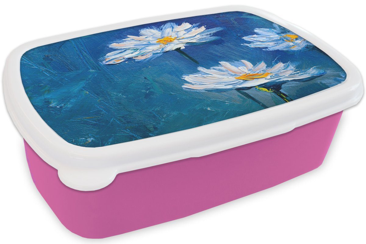 (2-tlg), Brotdose Blumen Lunchbox Gemälde Erwachsene, Ölfarbe Snackbox, rosa - - für Blau, Mädchen, Brotbox Kunststoff, - Kunststoff Kinder, MuchoWow