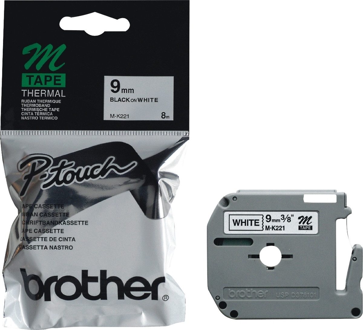 Beschriftungsband Schriftbandkassette 9mm MK221BZ weiß/schwarz (20 Stück)