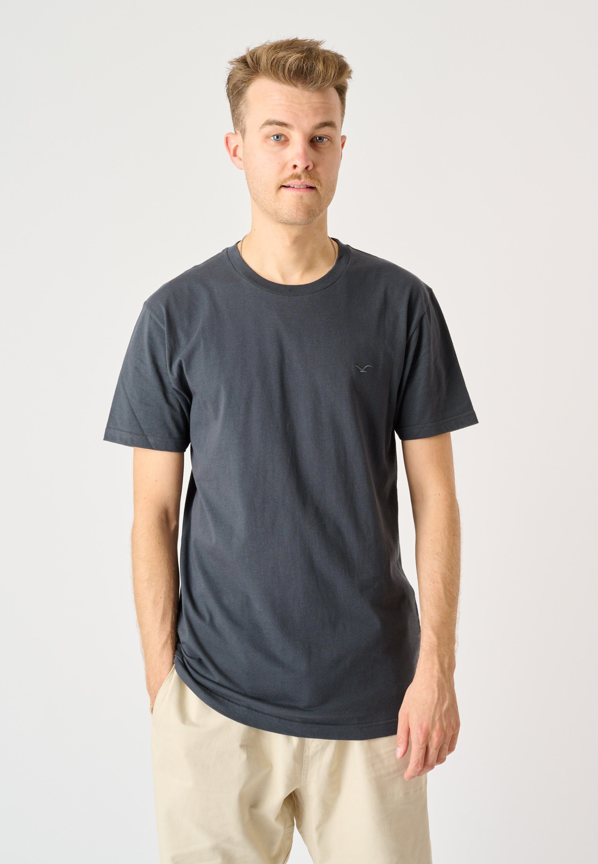 Cleptomanicx T-Shirt Ligull Regular Logo-Stickerei mit kleiner (1-tlg) grau-blau