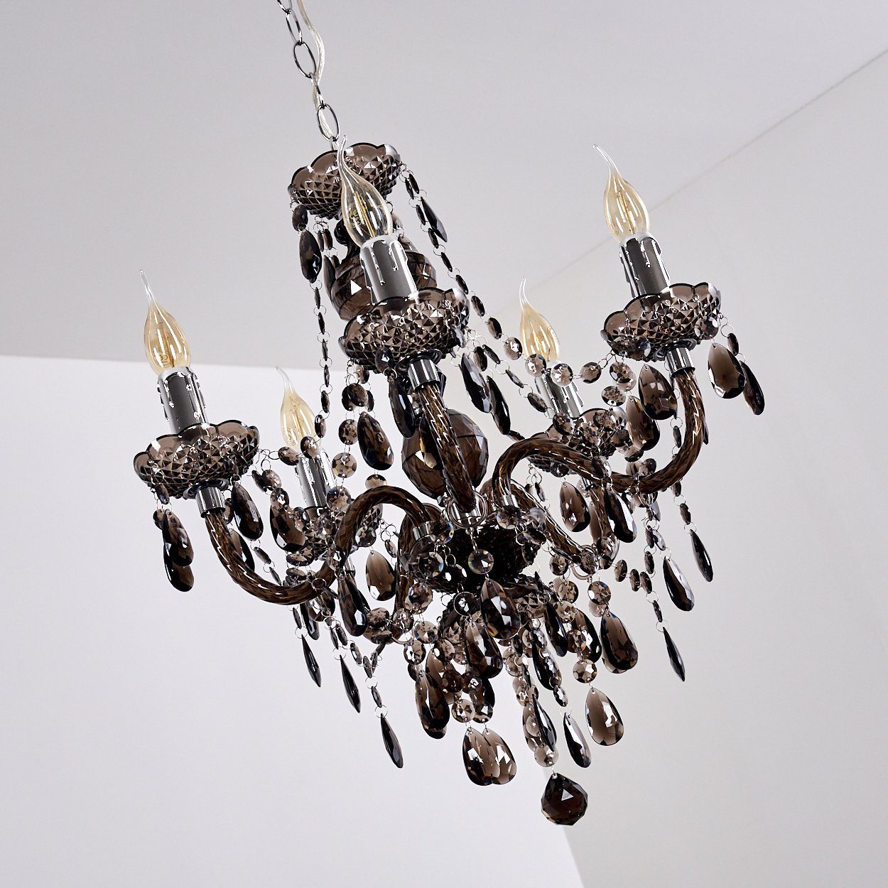 hofstein Kronleuchter »Schine« Hängelampe aus Metall in Schwarz, ohne Leuchtmittel, 5xE14 je 40 Watt, klassische mit Zierkristallen, Vintage/Retro Design